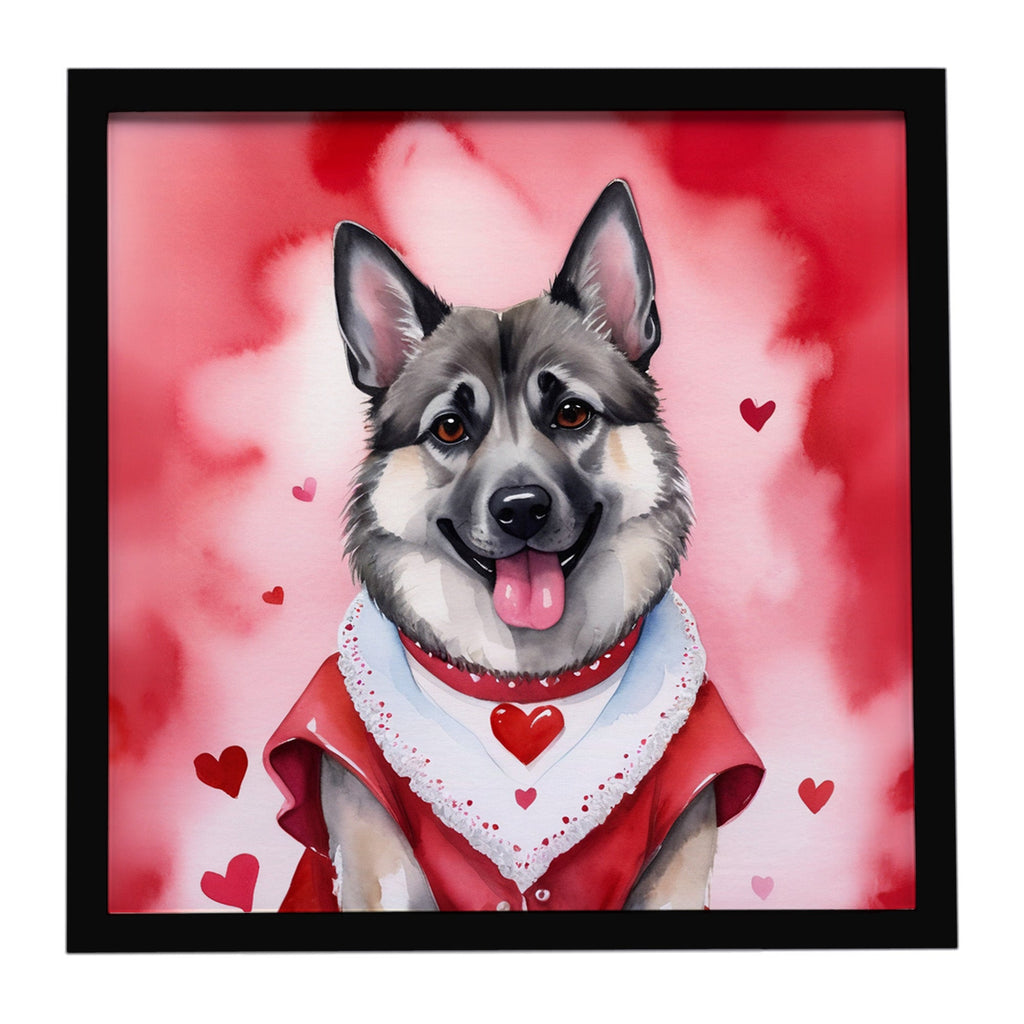 Norwegian Elkhound My Valentine Framed Metal Print Bathroom, Kitchen, Office, Home Decor Wall Art Ready to Hang, Square, 8X8