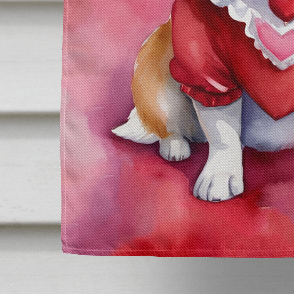 Corgi My Valentine House Flag 28x40 Porch Sleeve Pole Decorative Outside Yard Banner Artwork Wall Hanging, Polyester