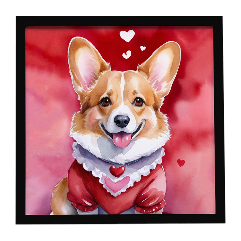 Corgi My Valentine Framed Metal Print Bathroom, Kitchen, Office, Home Decor Wall Art Ready to Hang, Square, 8X8