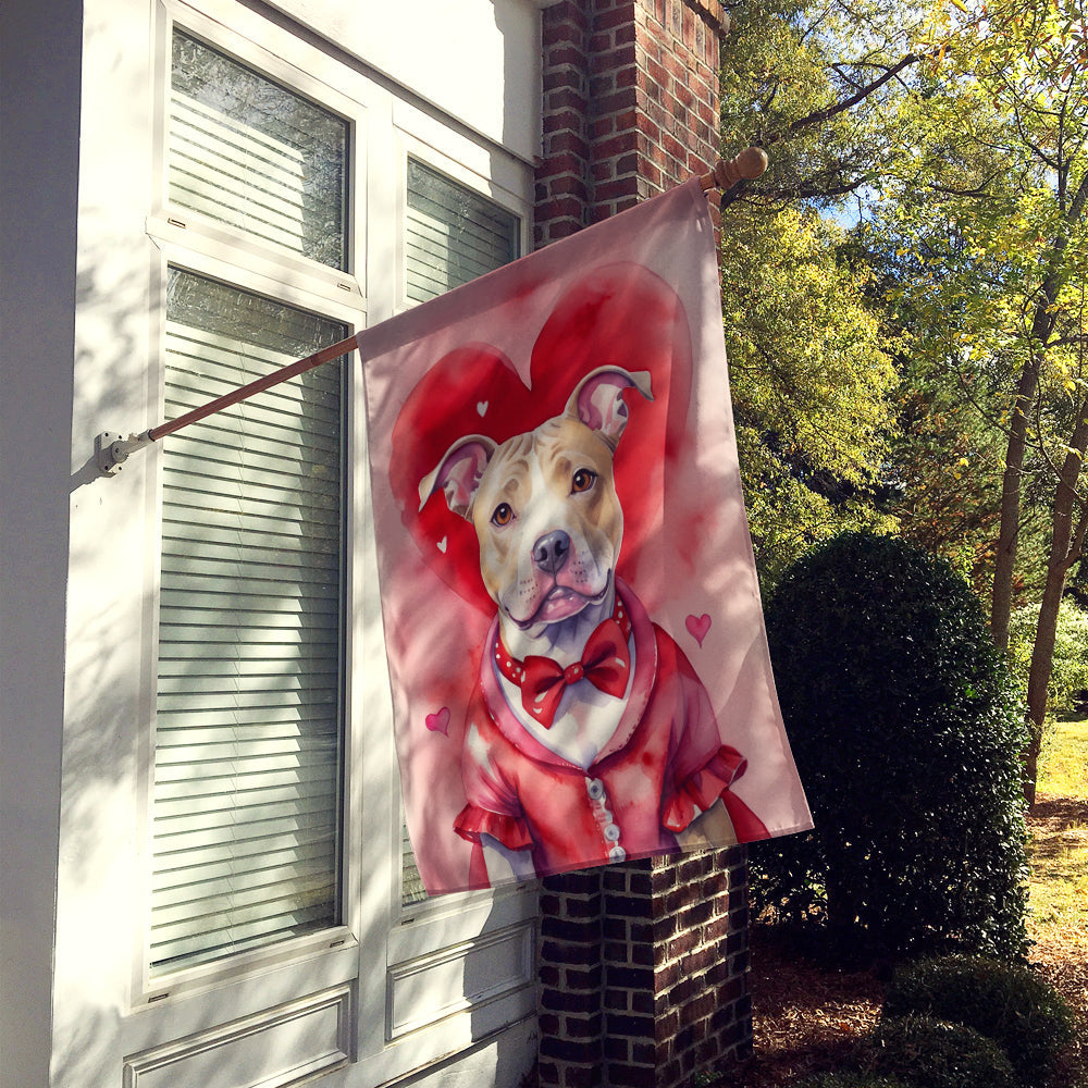 Pit Bull Terrier My Valentine House Flag 28x40 Porch Sleeve Pole Decorative Outside Yard Banner Artwork Wall Hanging, Polyester