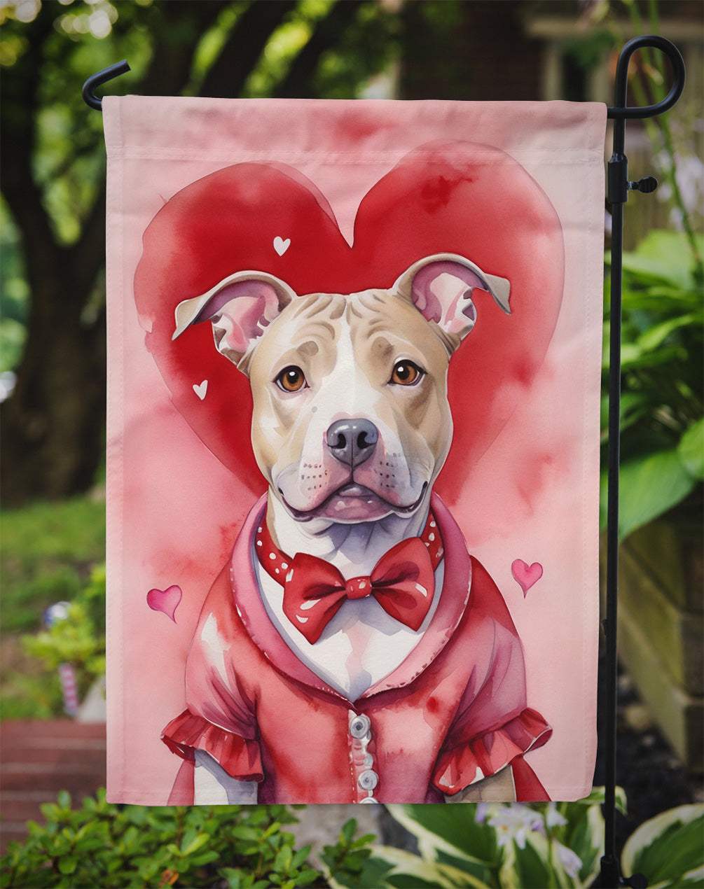 Pit Bull Terrier My Valentine Garden Flag Mailbox Decorative Yard Banner Outside Patio Artwork for Flower Beds, Garden Size, Multicolor