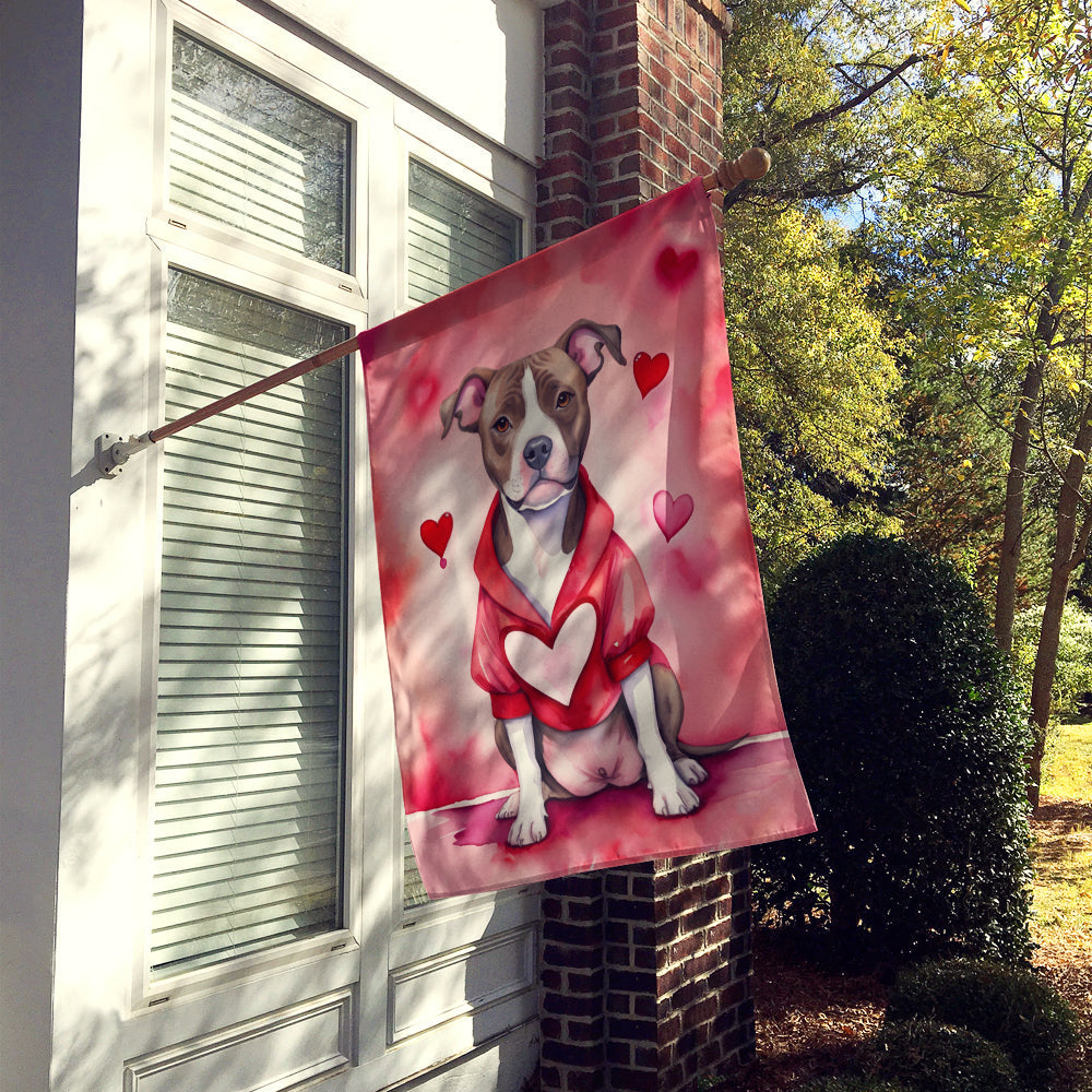 Pit Bull Terrier My Valentine House Flag 28x40 Porch Sleeve Pole Decorative Outside Yard Banner Artwork Wall Hanging, Polyester