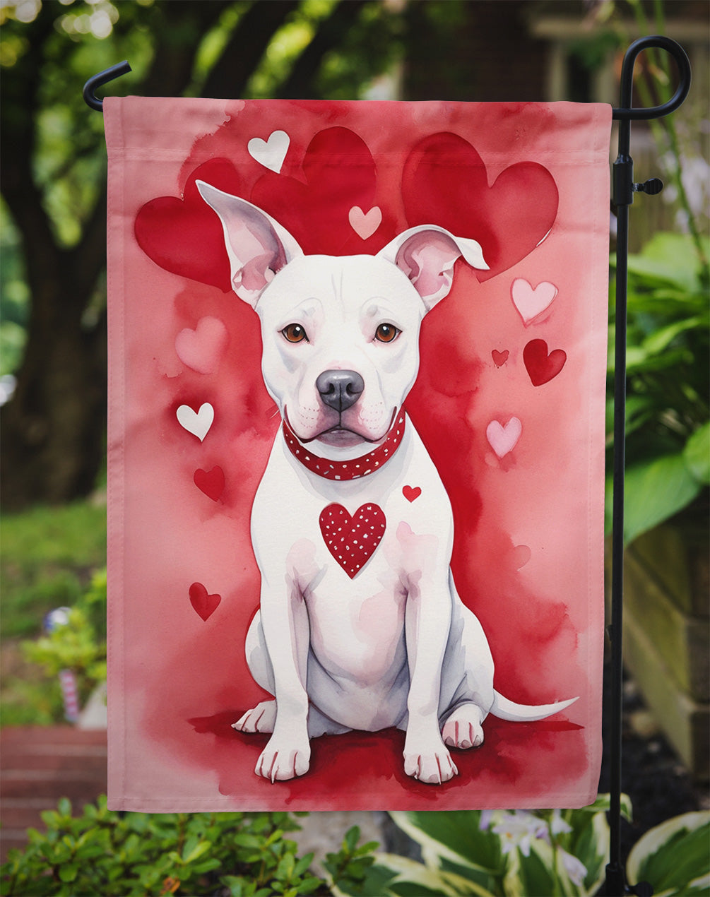 Pit Bull Terrier My Valentine Garden Flag Mailbox Decorative Yard Banner Outside Patio Artwork for Flower Beds, Garden Size, Multicolor