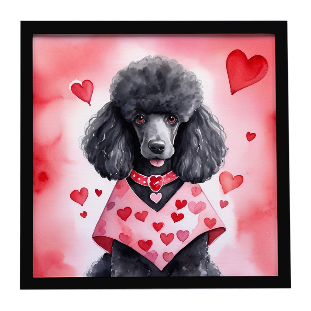 Black Poodle My Valentine Framed Metal Print Bathroom, Kitchen, Office, Home Decor Wall Art Ready to Hang, Square, 8X8
