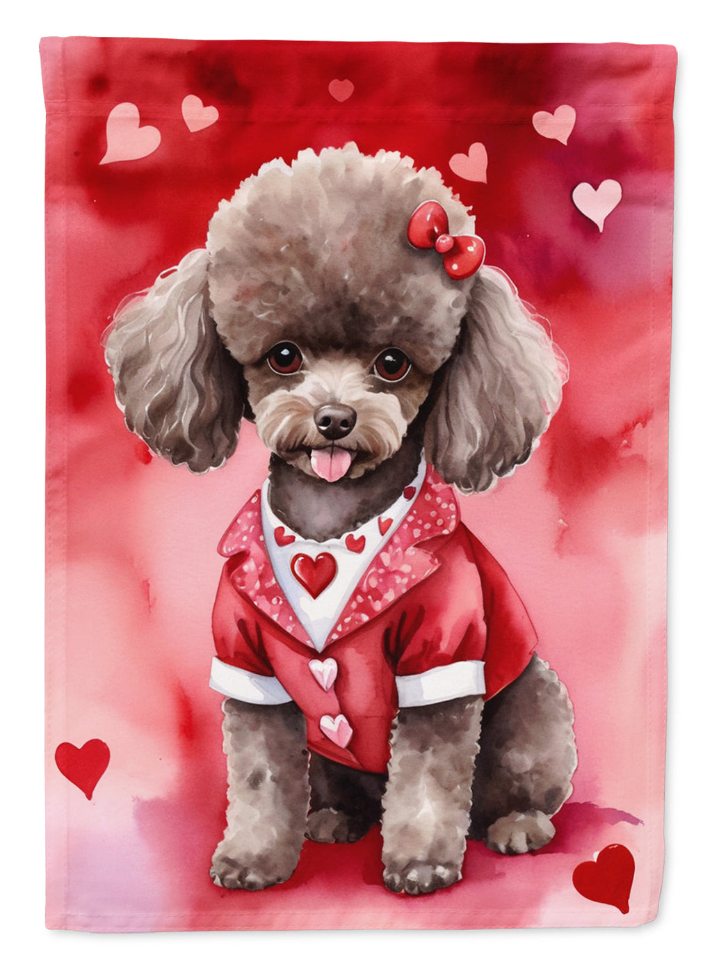 Chocolate Poodle My Valentine House Flag 28x40 Porch Sleeve Pole Decorative Outside Yard Banner Artwork Wall Hanging, Polyester