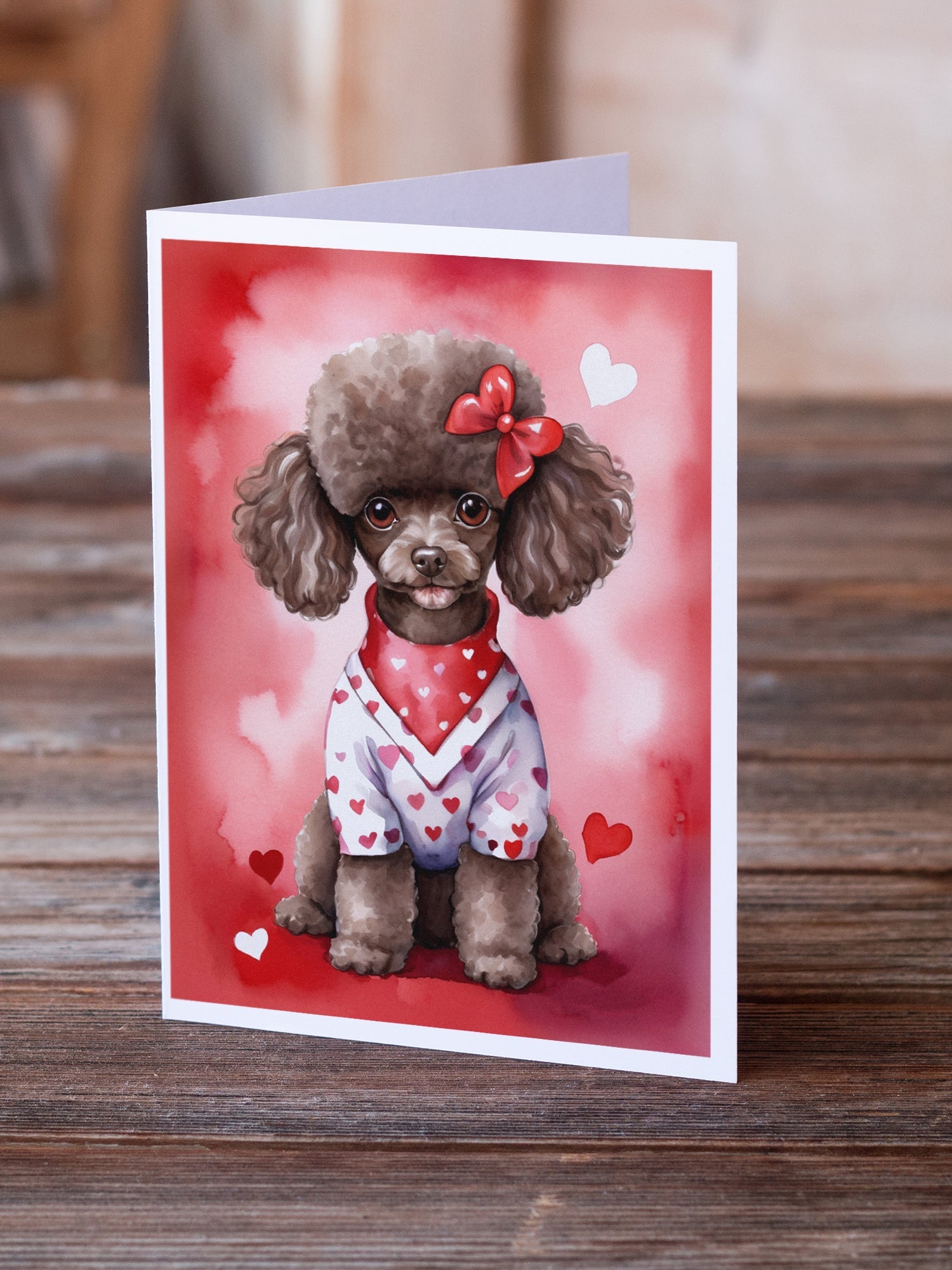 Chocolate Poodle My Valentine Greeting Cards Pack of 8 Blank Cards with Envelopes Whimsical A7 Size 5x7