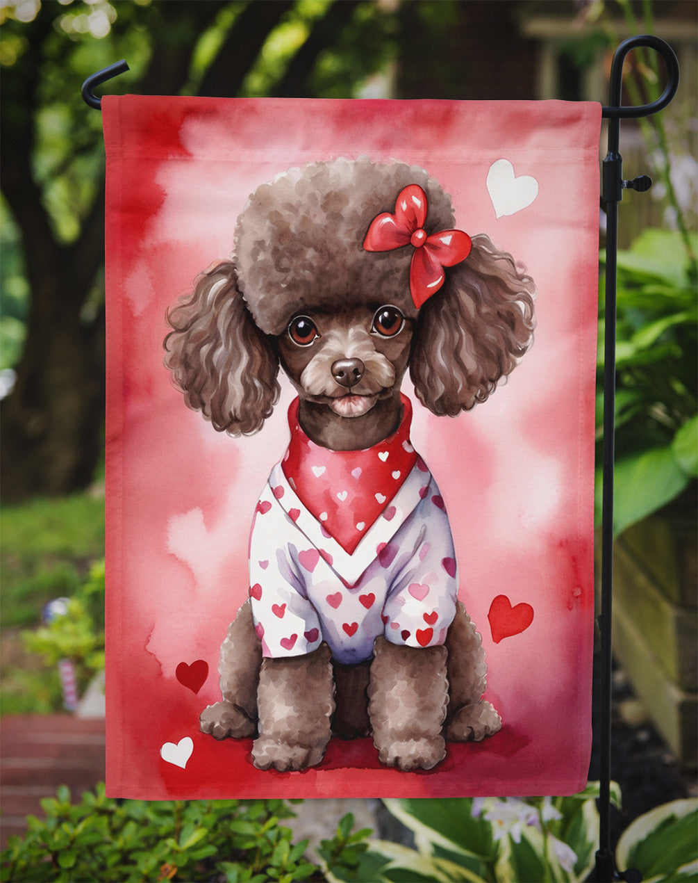 Chocolate Poodle My Valentine Garden Flag Mailbox Decorative Yard Banner Outside Patio Artwork for Flower Beds, Garden Size, Multicolor