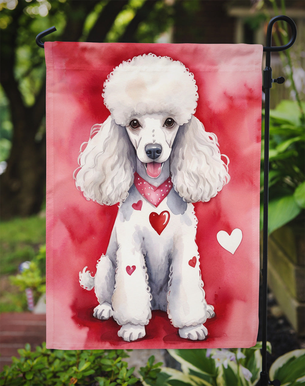 White Poodle My Valentine Garden Flag Mailbox Decorative Yard Banner Outside Patio Artwork for Flower Beds, Garden Size, Multicolor