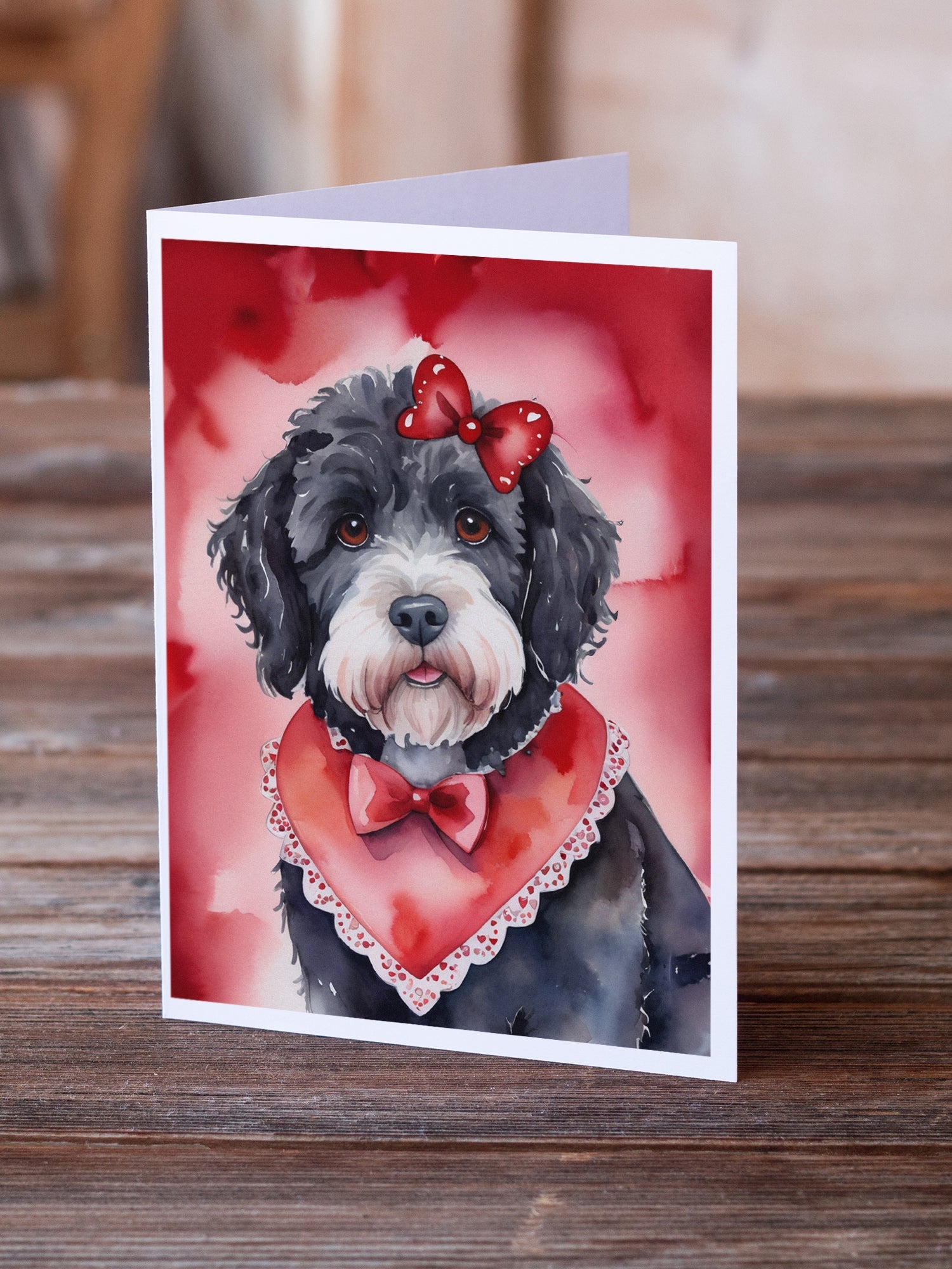 Portuguese Water Dog My Valentine Greeting Cards Pack of 8 Blank Cards with Envelopes Whimsical A7 Size 5x7