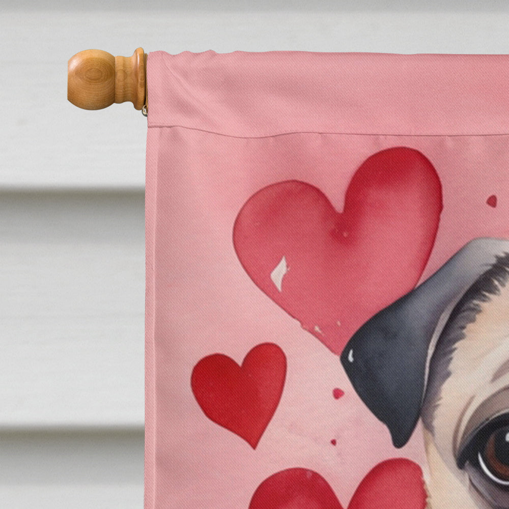 Pug My Valentine House Flag 28x40 Porch Sleeve Pole Decorative Outside Yard Banner Artwork Wall Hanging, Polyester