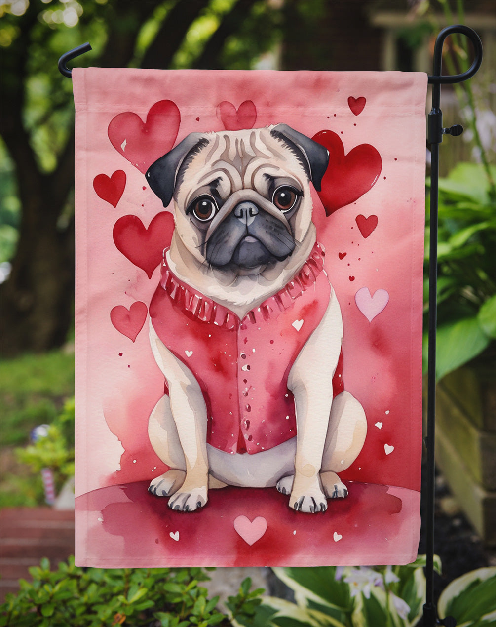 Pug My Valentine Garden Flag Mailbox Decorative Yard Banner Outside Patio Artwork for Flower Beds, Garden Size, Multicolor