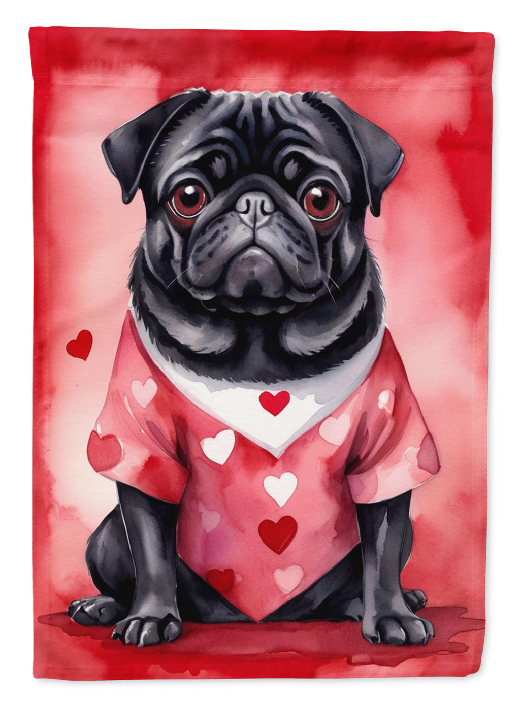 Pug My Valentine House Flag 28x40 Porch Sleeve Pole Decorative Outside Yard Banner Artwork Wall Hanging, Polyester