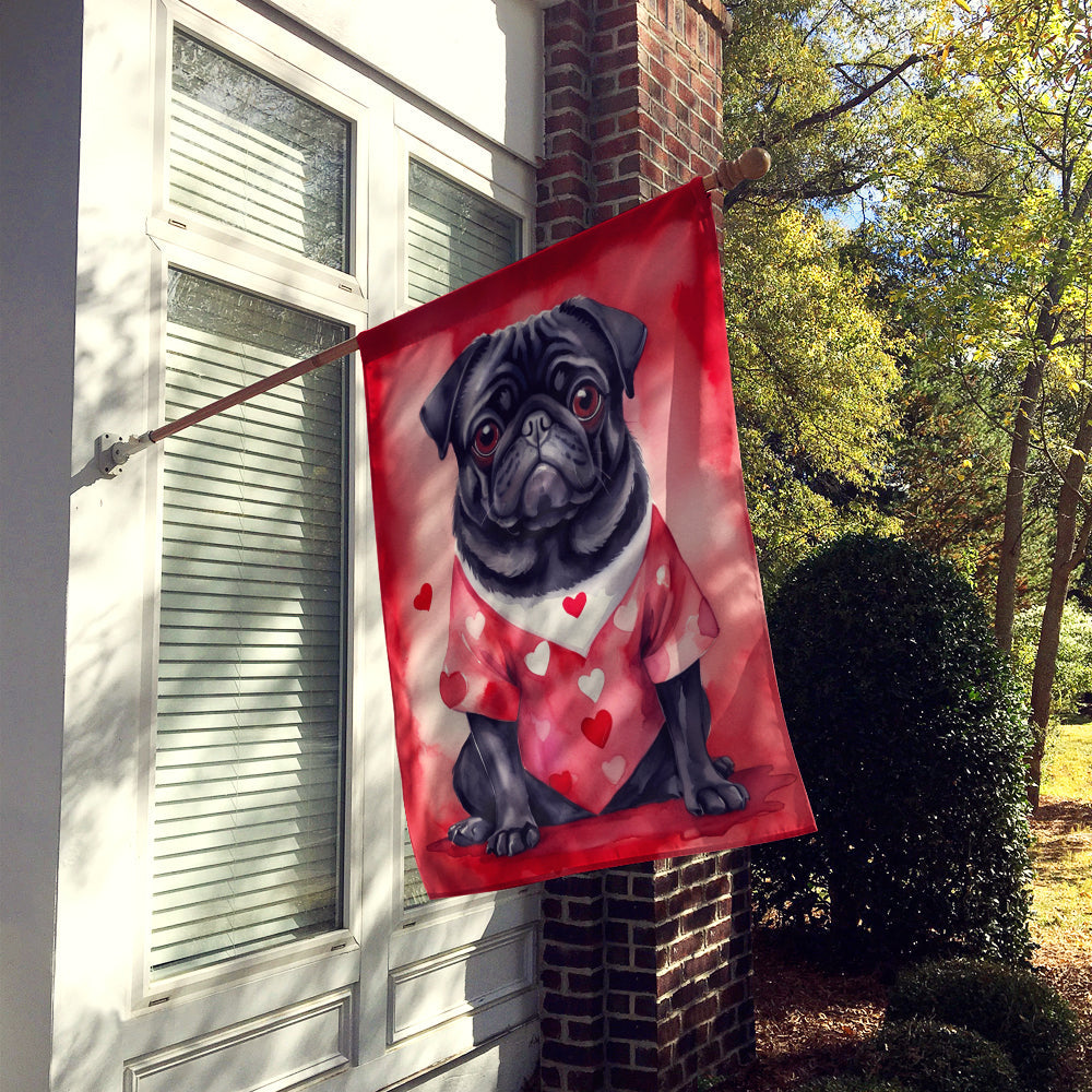 Pug My Valentine House Flag 28x40 Porch Sleeve Pole Decorative Outside Yard Banner Artwork Wall Hanging, Polyester