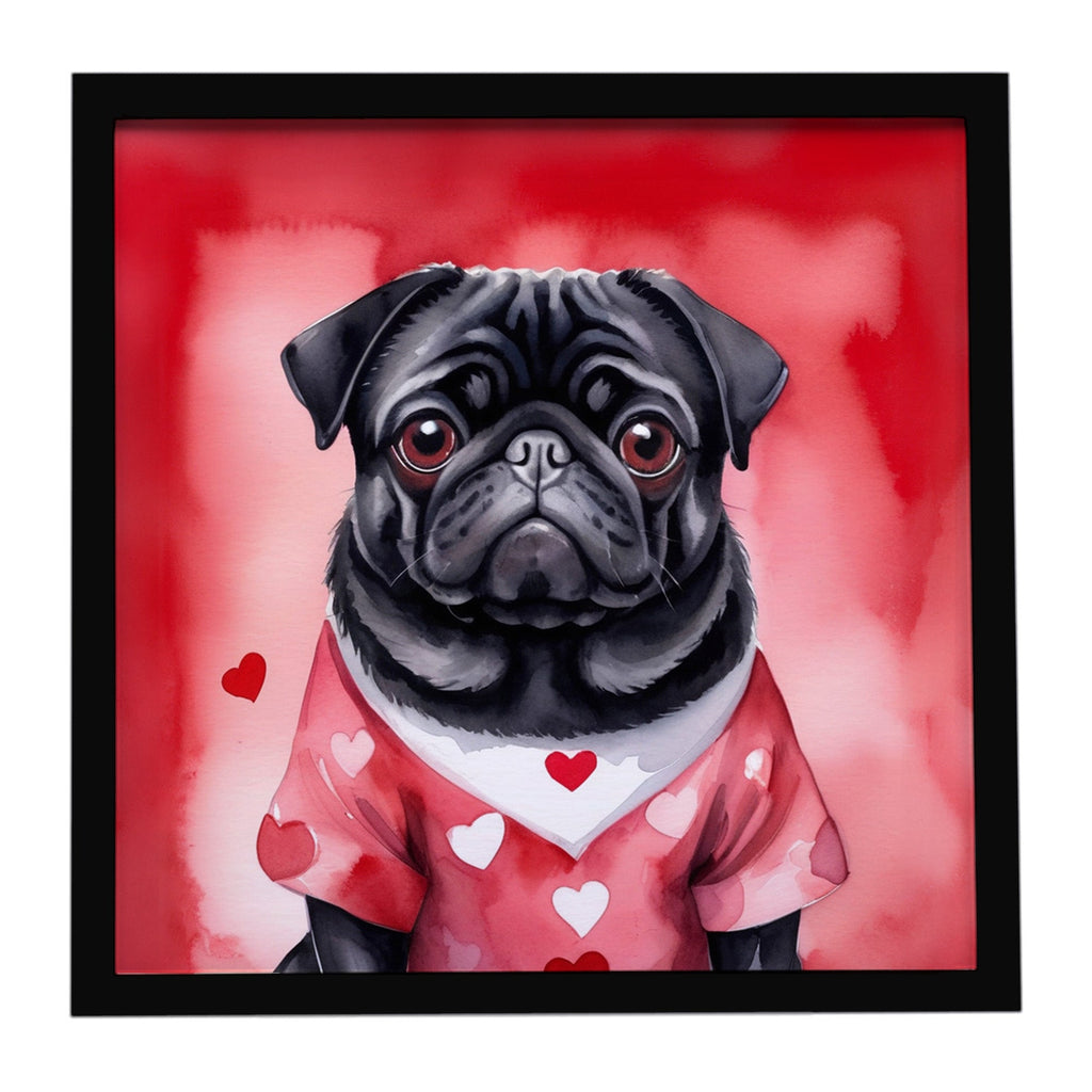 Pug My Valentine Framed Metal Print Bathroom, Kitchen, Office, Home Decor Wall Art Ready to Hang, Square, 8X8