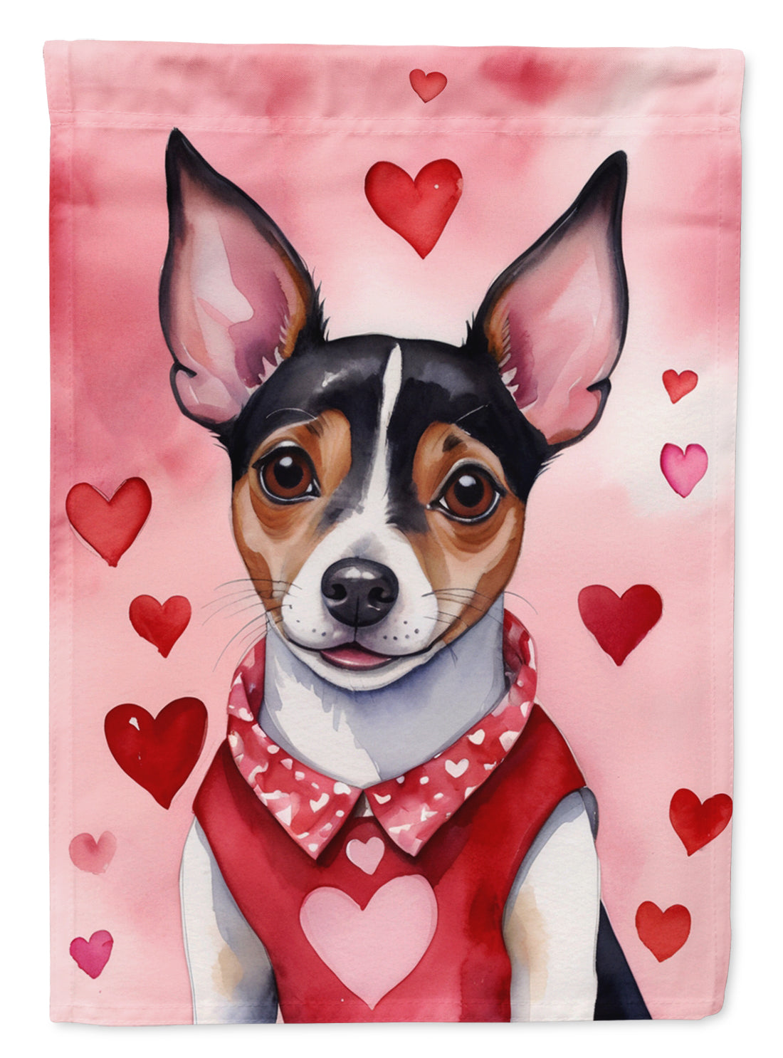 Rat Terrier My Valentine House Flag 28x40 Porch Sleeve Pole Decorative Outside Yard Banner Artwork Wall Hanging, Polyester