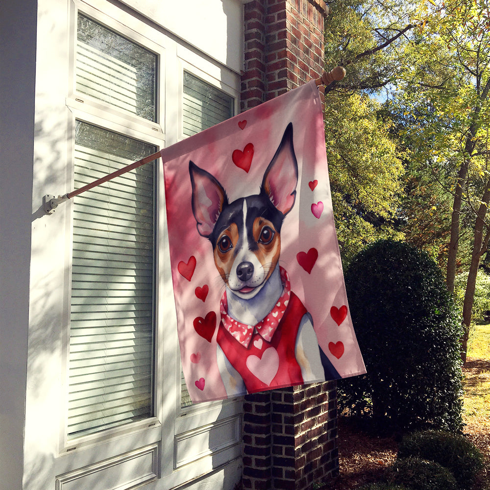 Rat Terrier My Valentine House Flag 28x40 Porch Sleeve Pole Decorative Outside Yard Banner Artwork Wall Hanging, Polyester