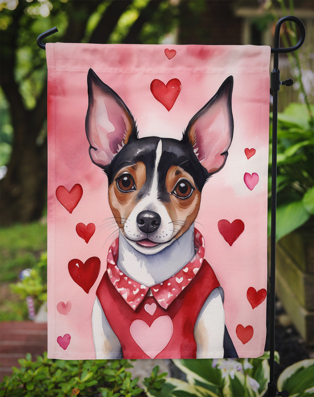 Rat Terrier My Valentine Garden Flag Mailbox Decorative Yard Banner Outside Patio Artwork for Flower Beds, Garden Size, Multicolor