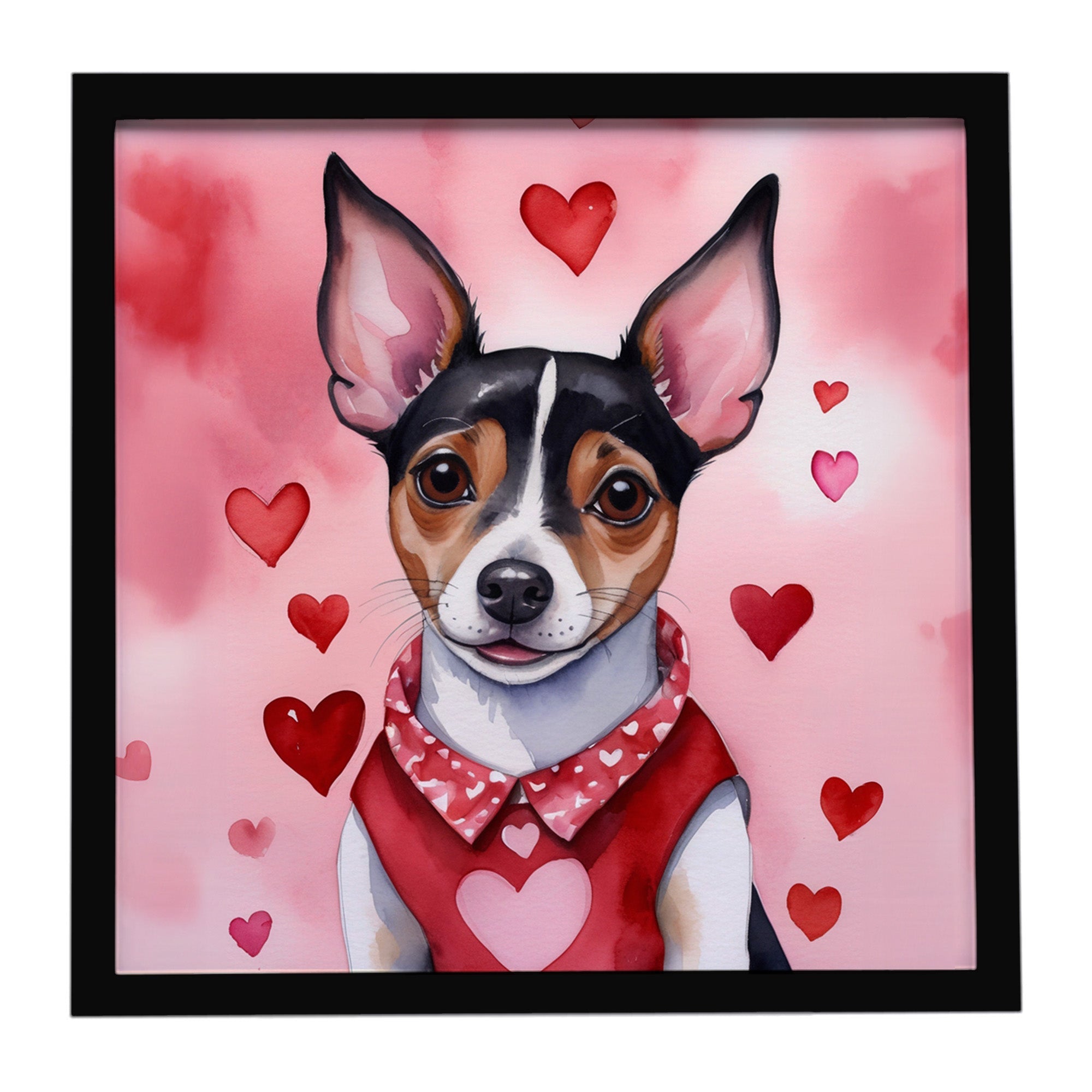 Rat Terrier My Valentine Framed Metal Print Bathroom, Kitchen, Office, Home Decor Wall Art Ready to Hang, Square, 8X8
