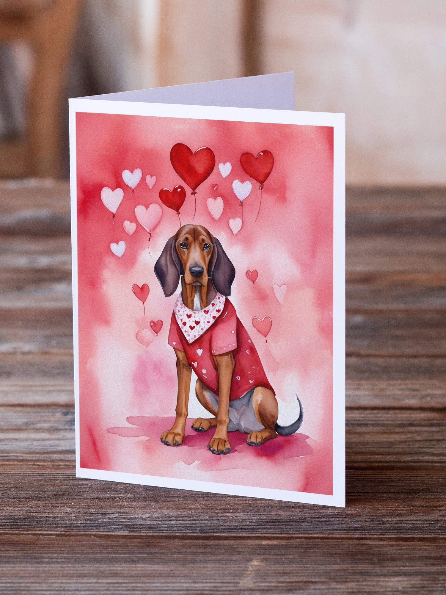 Redbone Coonhound My Valentine Greeting Cards Pack of 8 Blank Cards with Envelopes Whimsical A7 Size 5x7