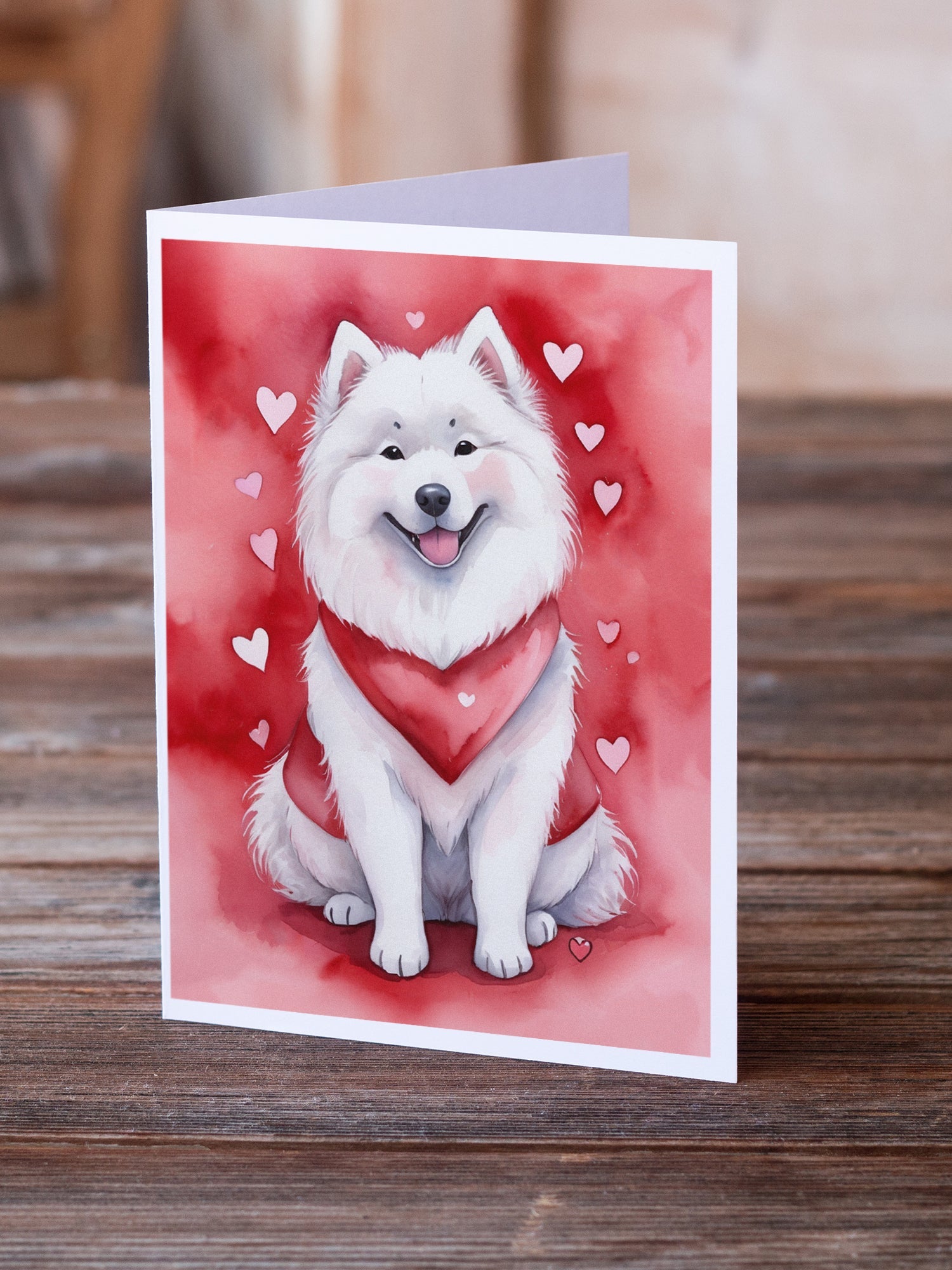 Samoyed My Valentine Greeting Cards Pack of 8 Blank Cards with Envelopes Whimsical A7 Size 5x7