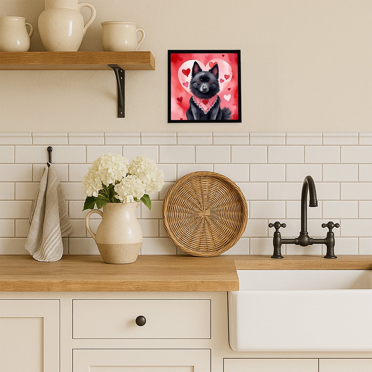 Schipperke My Valentine Framed Metal Print Bathroom, Kitchen, Office, Home Decor Wall Art Ready to Hang, Square, 8X8