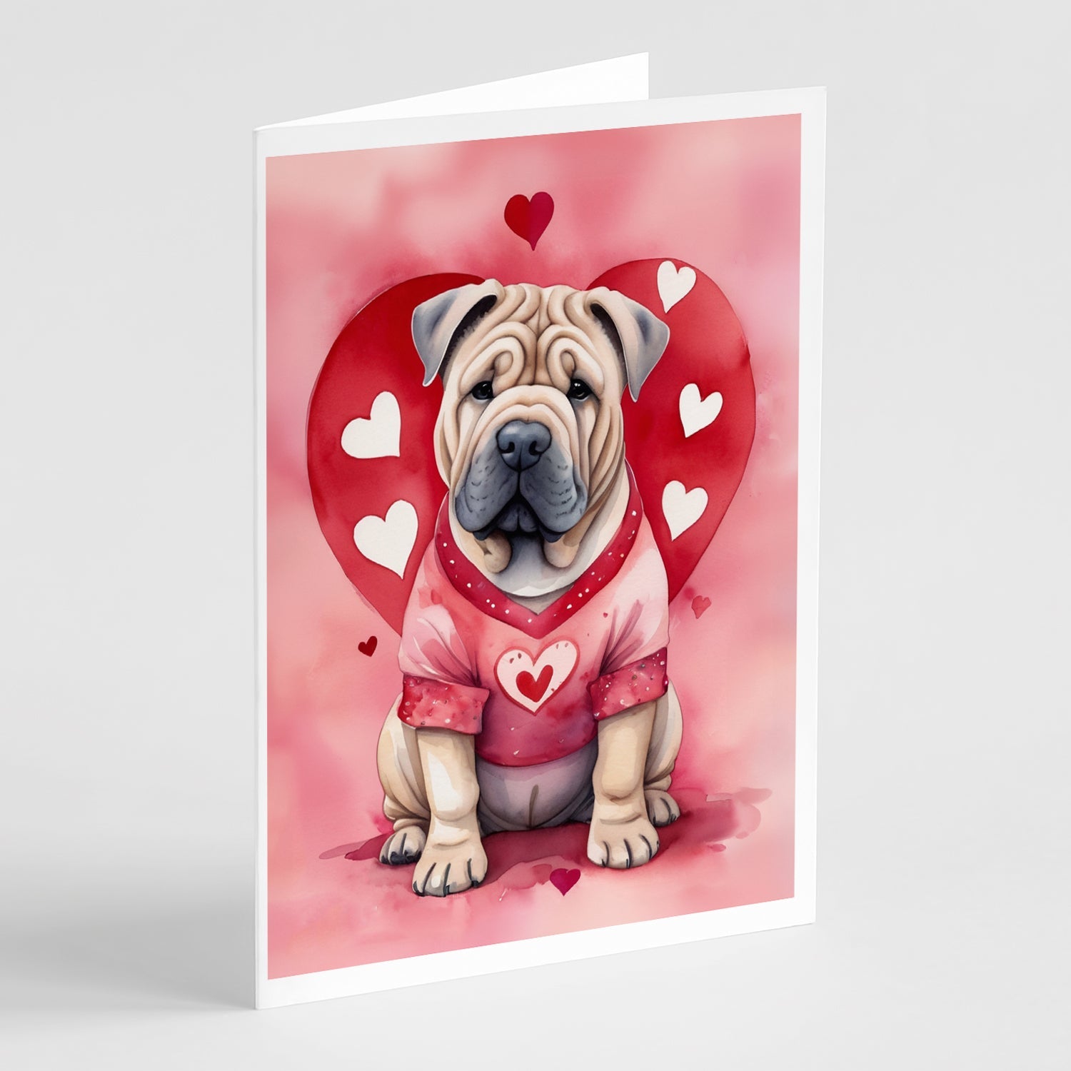 Shar Pei My Valentine Greeting Cards Pack of 8 Blank Cards with Envelopes Whimsical A7 Size 5x7