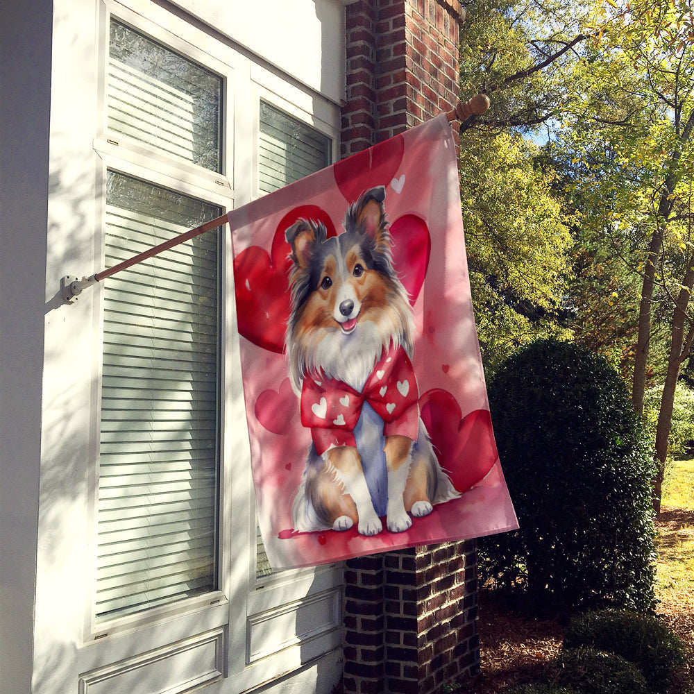 Sheltie My Valentine House Flag 28x40 Porch Sleeve Pole Decorative Outside Yard Banner Artwork Wall Hanging, Polyester