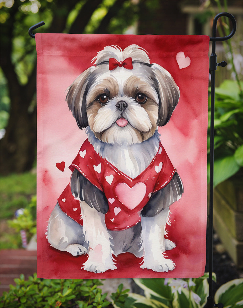 Shih Tzu My Valentine Garden Flag Mailbox Decorative Yard Banner Outside Patio Artwork for Flower Beds, Garden Size, Multicolor