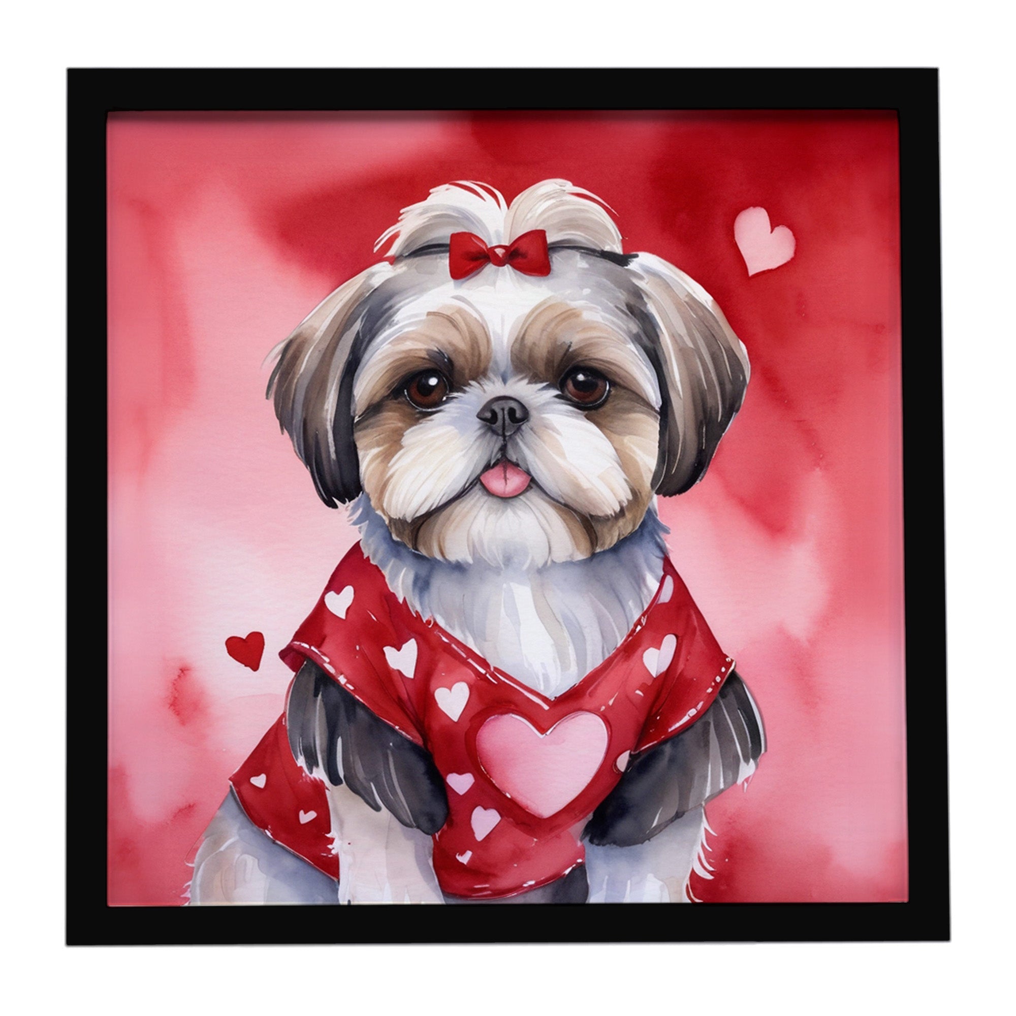 Shih Tzu My Valentine Framed Metal Print Bathroom, Kitchen, Office, Home Decor Wall Art Ready to Hang, Square, 8X8