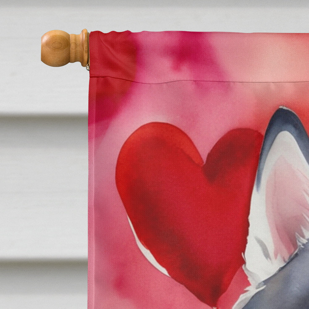 Siberian Husky My Valentine House Flag 28x40 Porch Sleeve Pole Decorative Outside Yard Banner Artwork Wall Hanging, Polyester