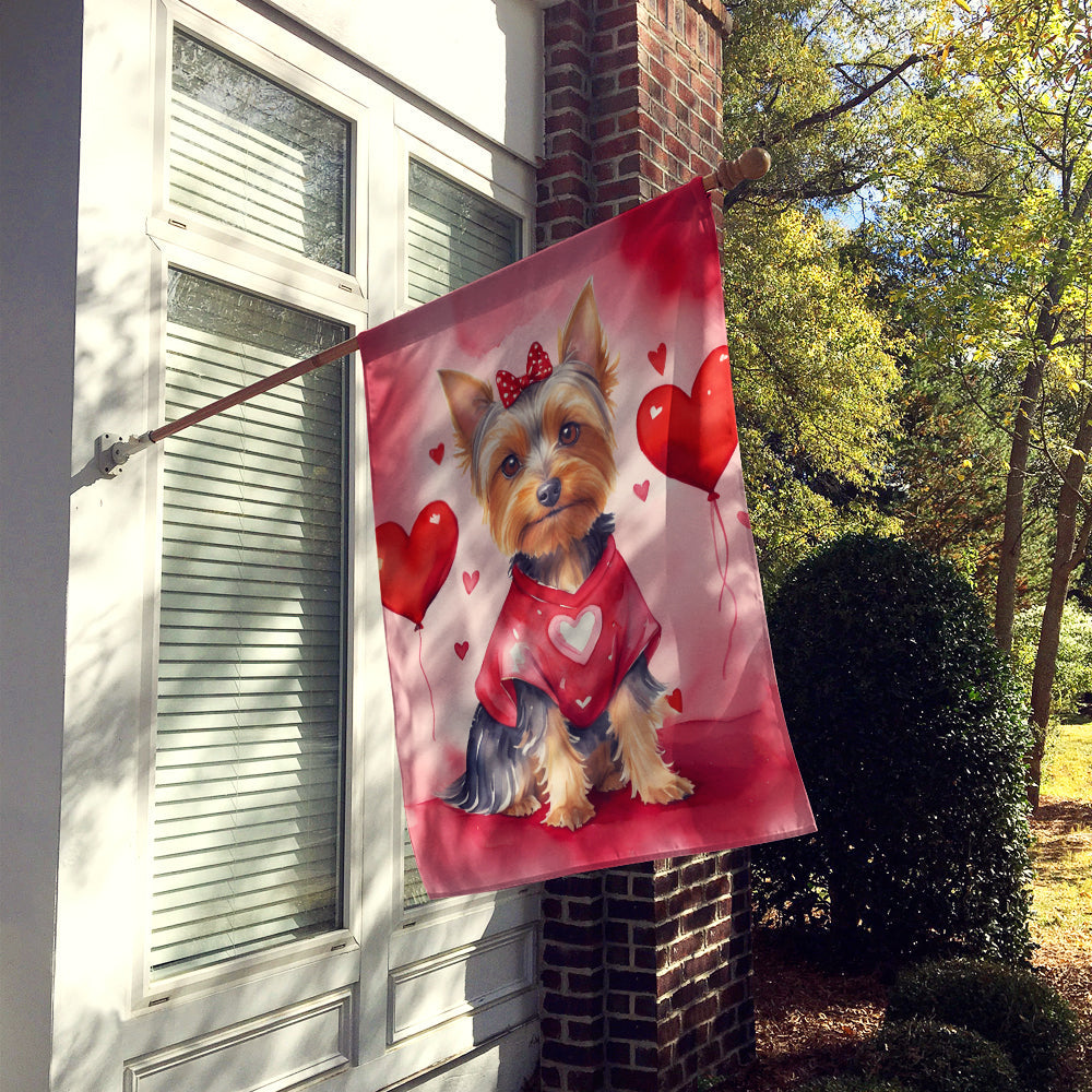 Silky Terrier My Valentine House Flag 28x40 Porch Sleeve Pole Decorative Outside Yard Banner Artwork Wall Hanging, Polyester