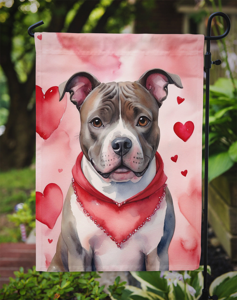 Staffordshire Bull Terrier My Valentine Garden Flag Mailbox Decorative Yard Banner Outside Patio Artwork for Flower Beds, Garden Size, Multicolor