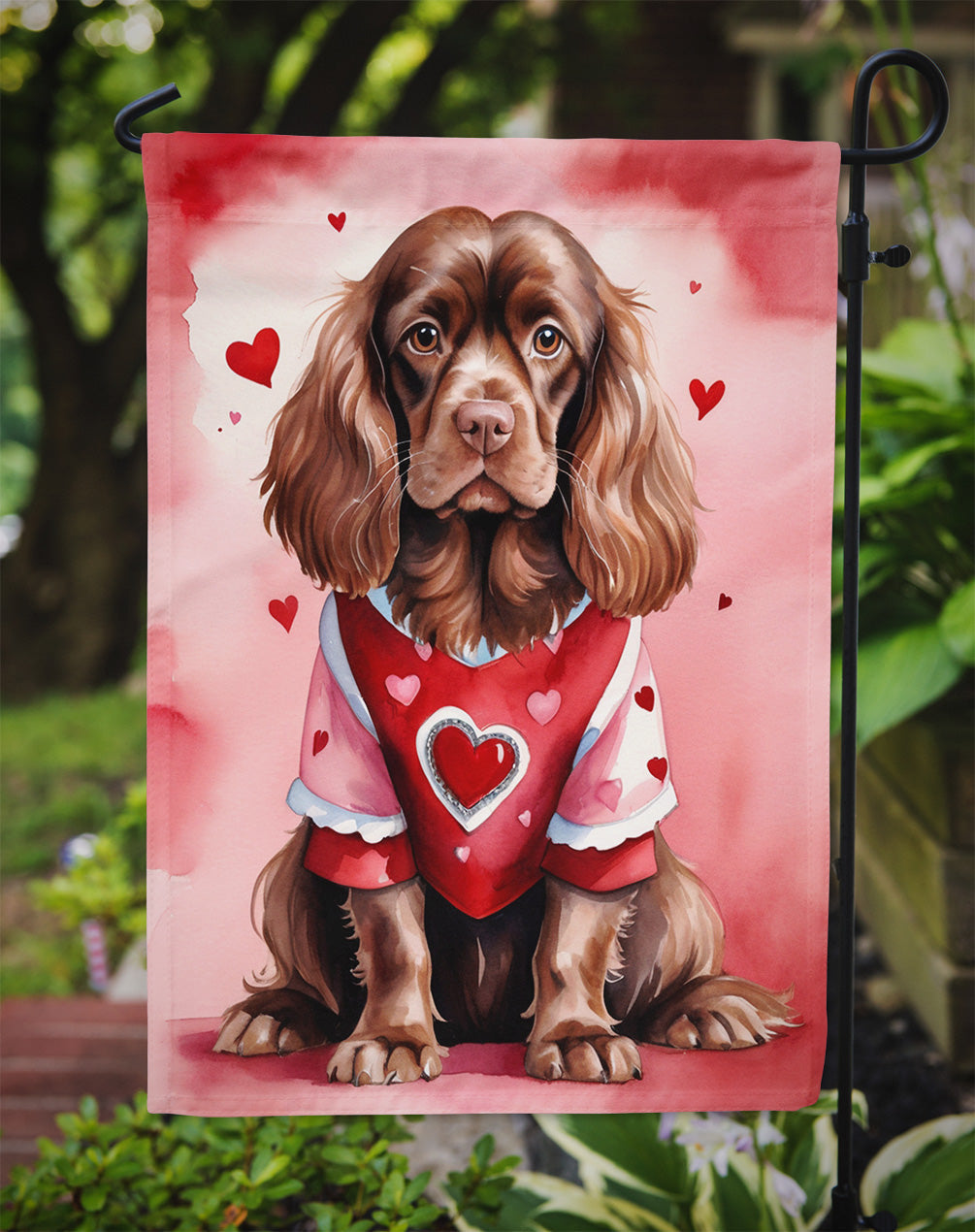 Sussex Spaniel My Valentine Garden Flag Mailbox Decorative Yard Banner Outside Patio Artwork for Flower Beds, Garden Size, Multicolor