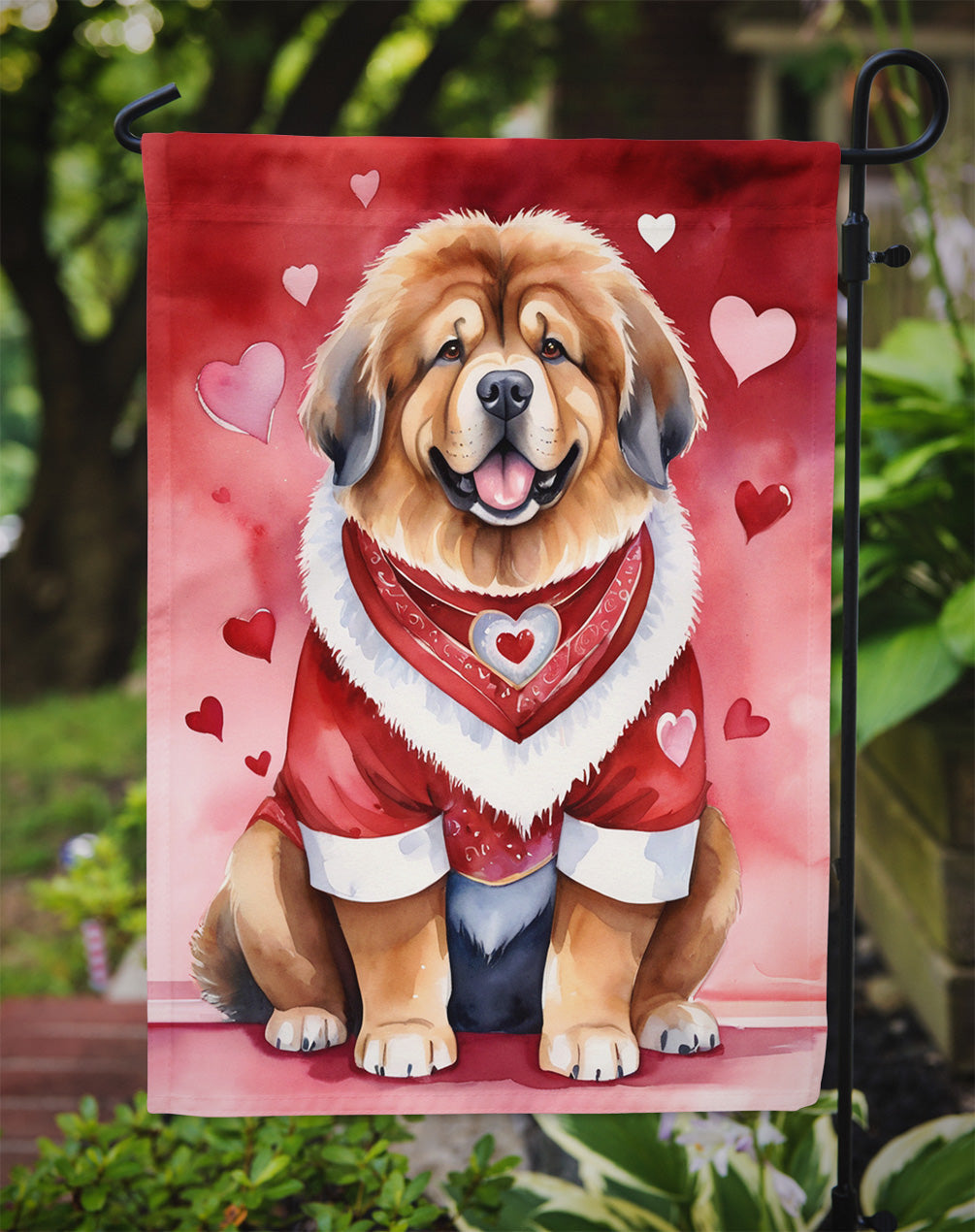 Tibetan Mastiff My Valentine Garden Flag Mailbox Decorative Yard Banner Outside Patio Artwork for Flower Beds, Garden Size, Multicolor