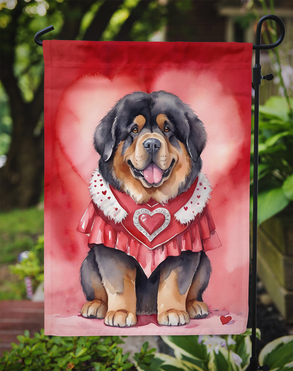 Tibetan Mastiff My Valentine Garden Flag Mailbox Decorative Yard Banner Outside Patio Artwork for Flower Beds, Garden Size, Multicolor