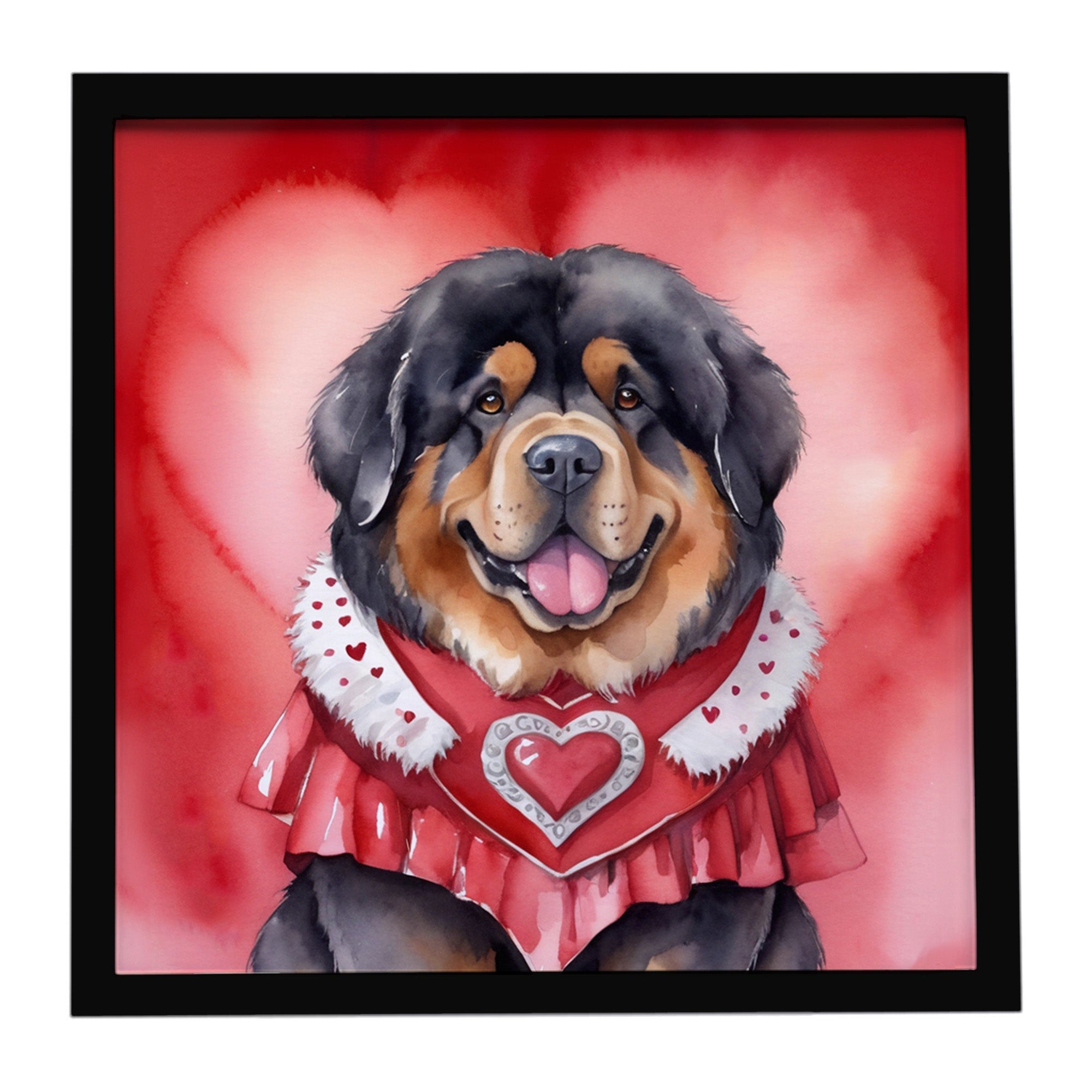 Tibetan Mastiff My Valentine Framed Metal Print Bathroom, Kitchen, Office, Home Decor Wall Art Ready to Hang, Square, 8X8