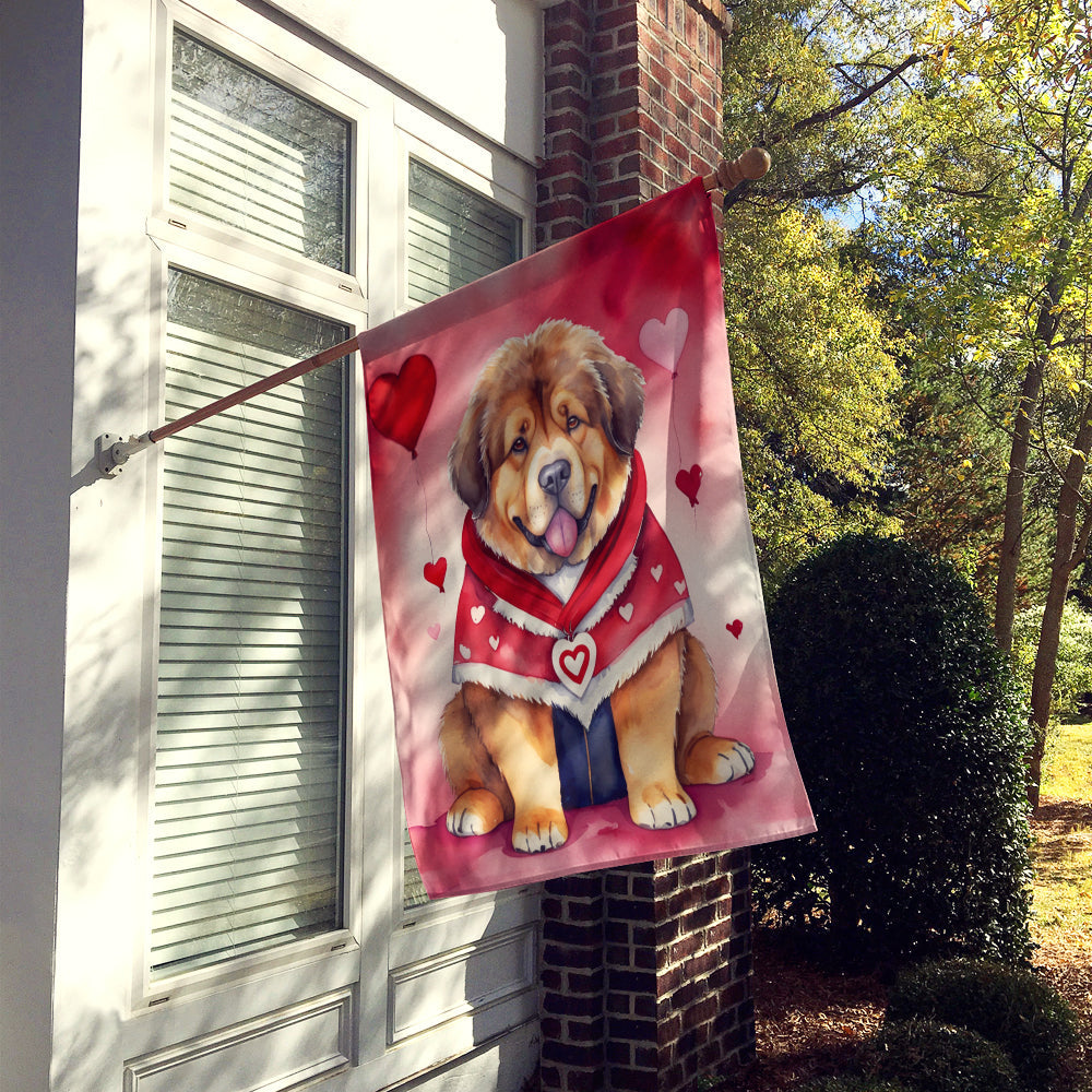 Tibetan Mastiff My Valentine House Flag 28x40 Porch Sleeve Pole Decorative Outside Yard Banner Artwork Wall Hanging, Polyester