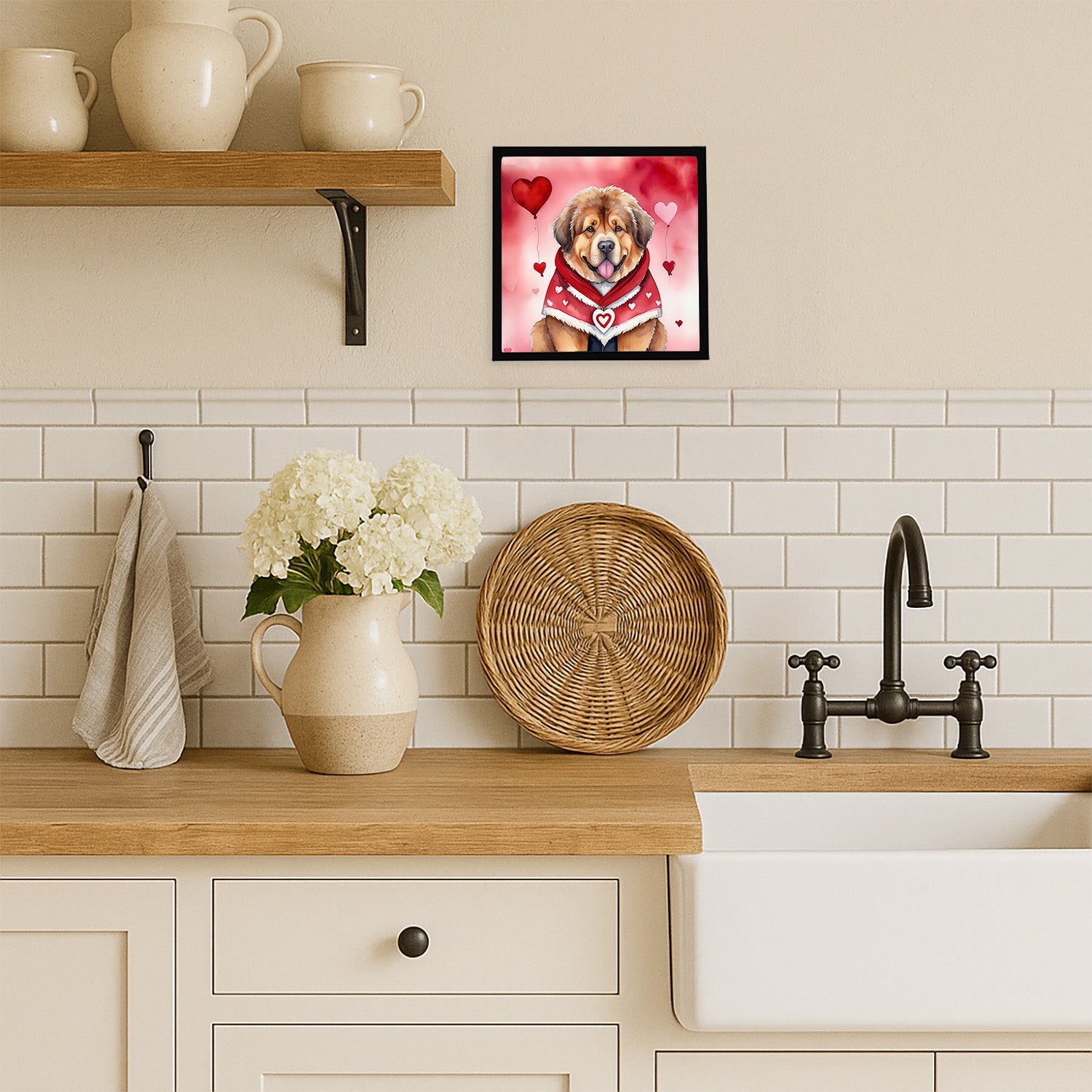 Tibetan Mastiff My Valentine Framed Metal Print Bathroom, Kitchen, Office, Home Decor Wall Art Ready to Hang, Square, 8X8