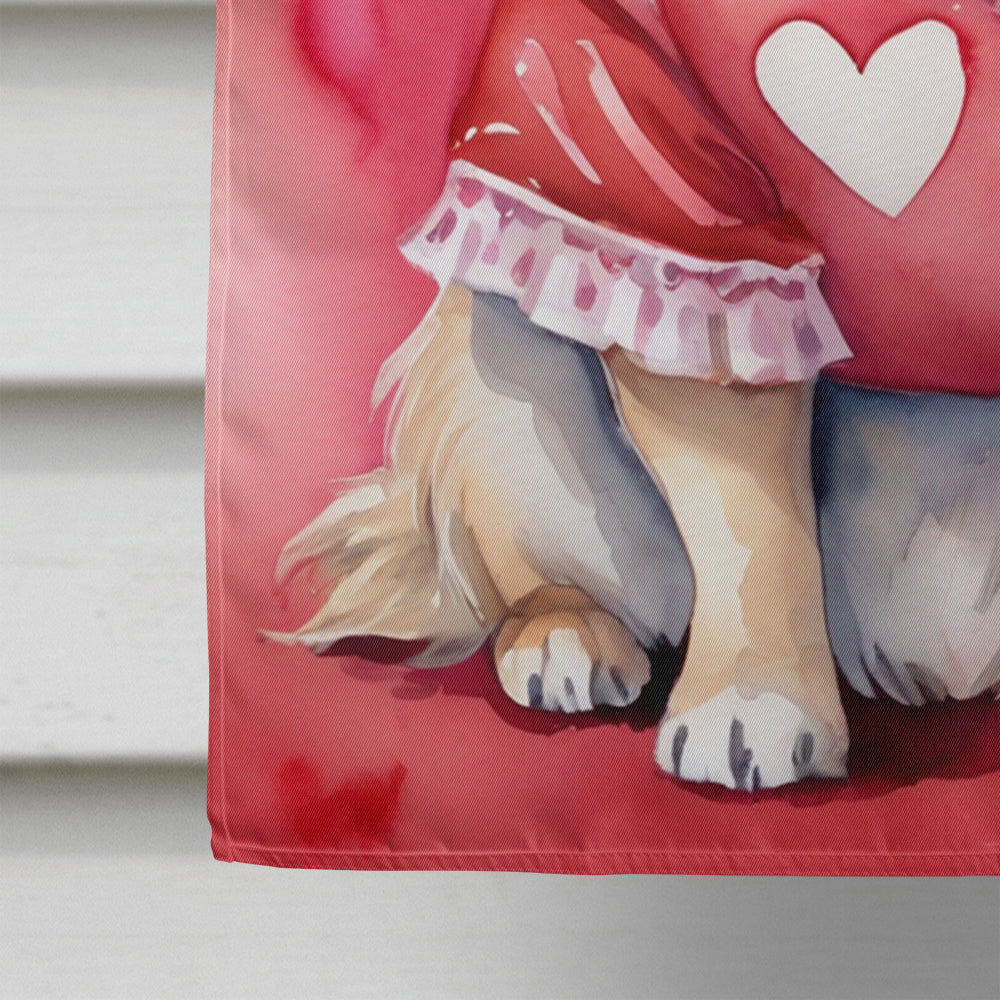 Tibetan Spaniel My Valentine House Flag 28x40 Porch Sleeve Pole Decorative Outside Yard Banner Artwork Wall Hanging, Polyester