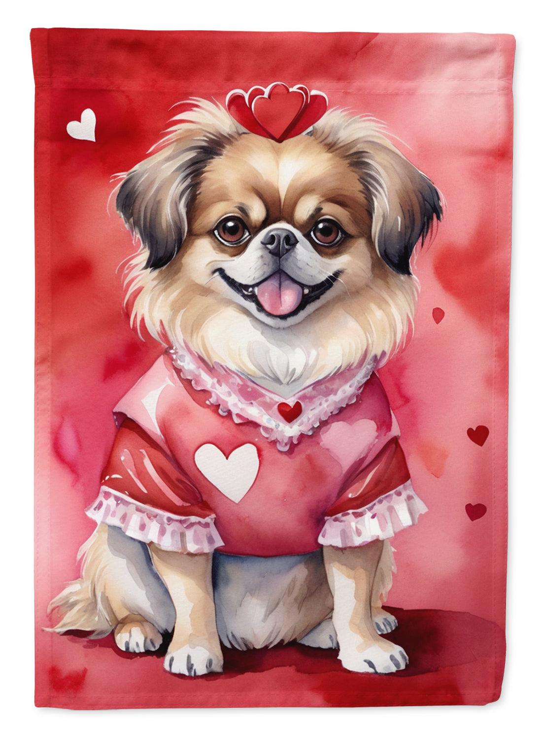 Tibetan Spaniel My Valentine Garden Flag Mailbox Decorative Yard Banner Outside Patio Artwork for Flower Beds, Garden Size, Multicolor