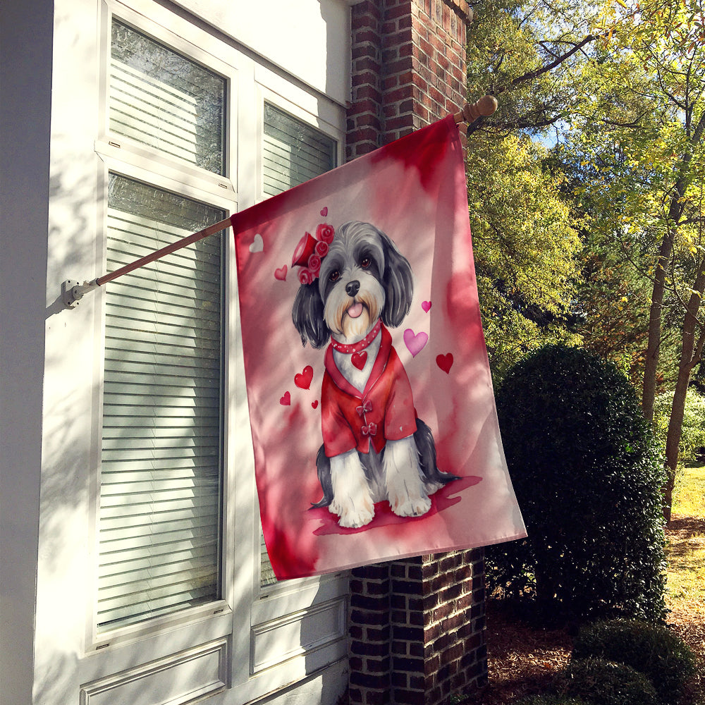 Tibetan Terrier My Valentine House Flag 28x40 Porch Sleeve Pole Decorative Outside Yard Banner Artwork Wall Hanging, Polyester