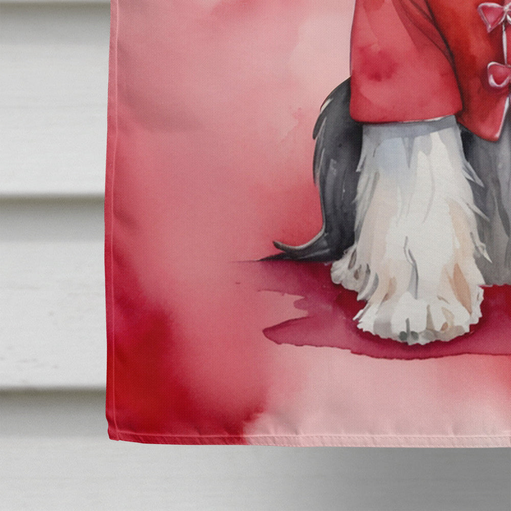 Tibetan Terrier My Valentine House Flag 28x40 Porch Sleeve Pole Decorative Outside Yard Banner Artwork Wall Hanging, Polyester