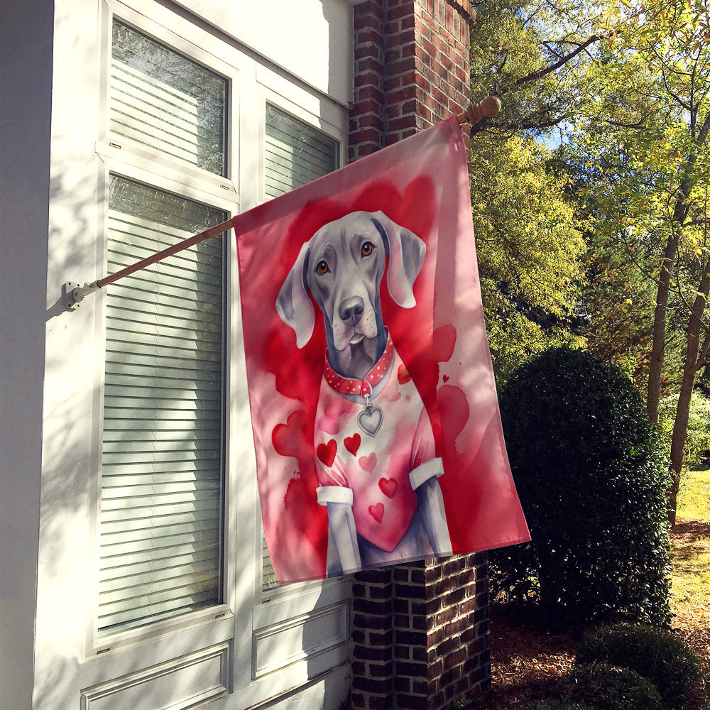 Weimaraner My Valentine House Flag 28x40 Porch Sleeve Pole Decorative Outside Yard Banner Artwork Wall Hanging, Polyester