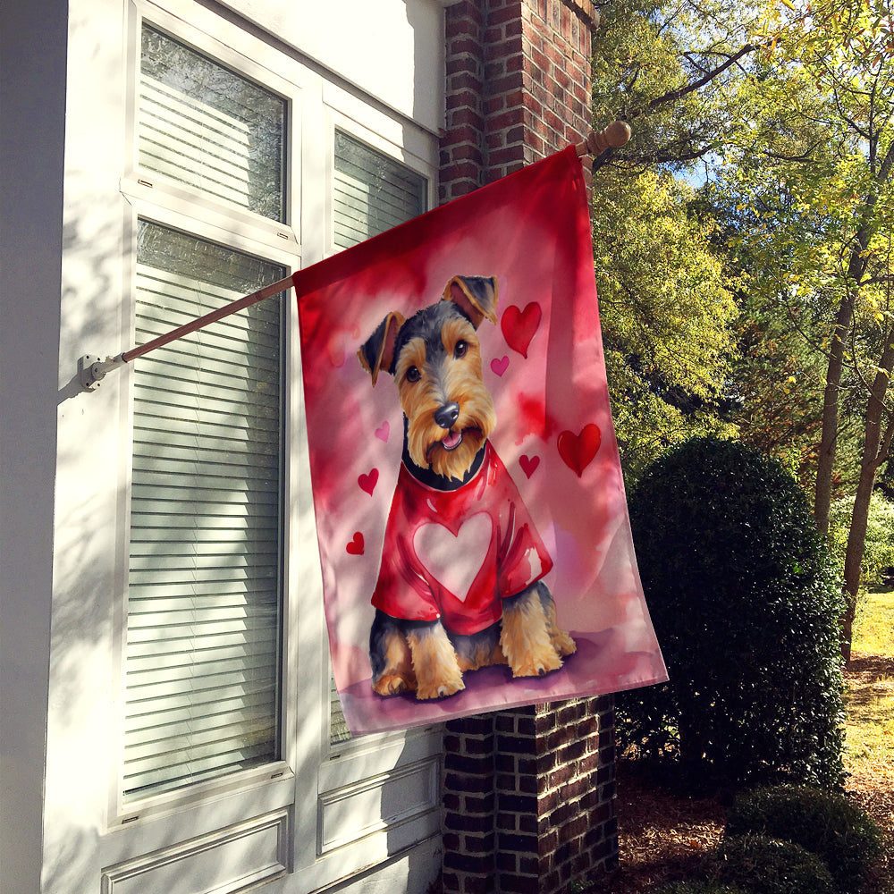 Welsh Terrier My Valentine House Flag 28x40 Porch Sleeve Pole Decorative Outside Yard Banner Artwork Wall Hanging, Polyester