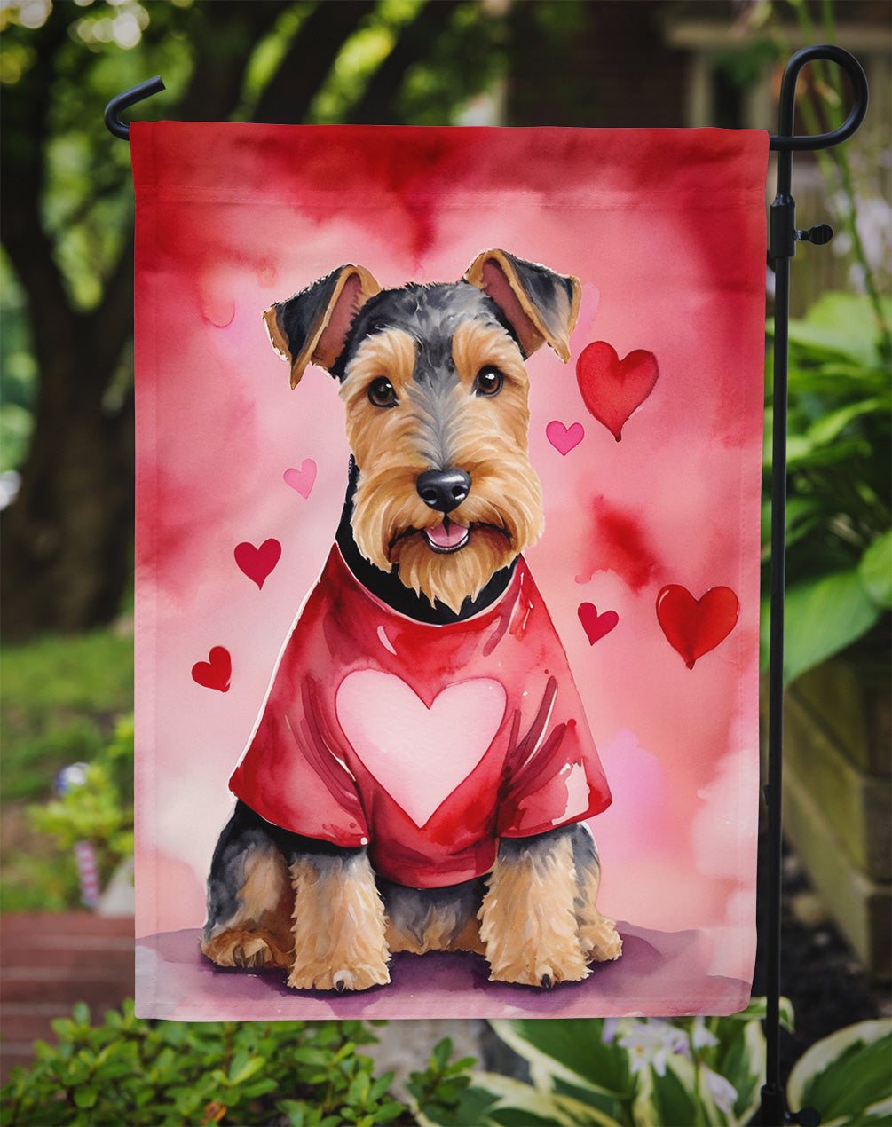Welsh Terrier My Valentine Garden Flag Mailbox Decorative Yard Banner Outside Patio Artwork for Flower Beds, Garden Size, Multicolor