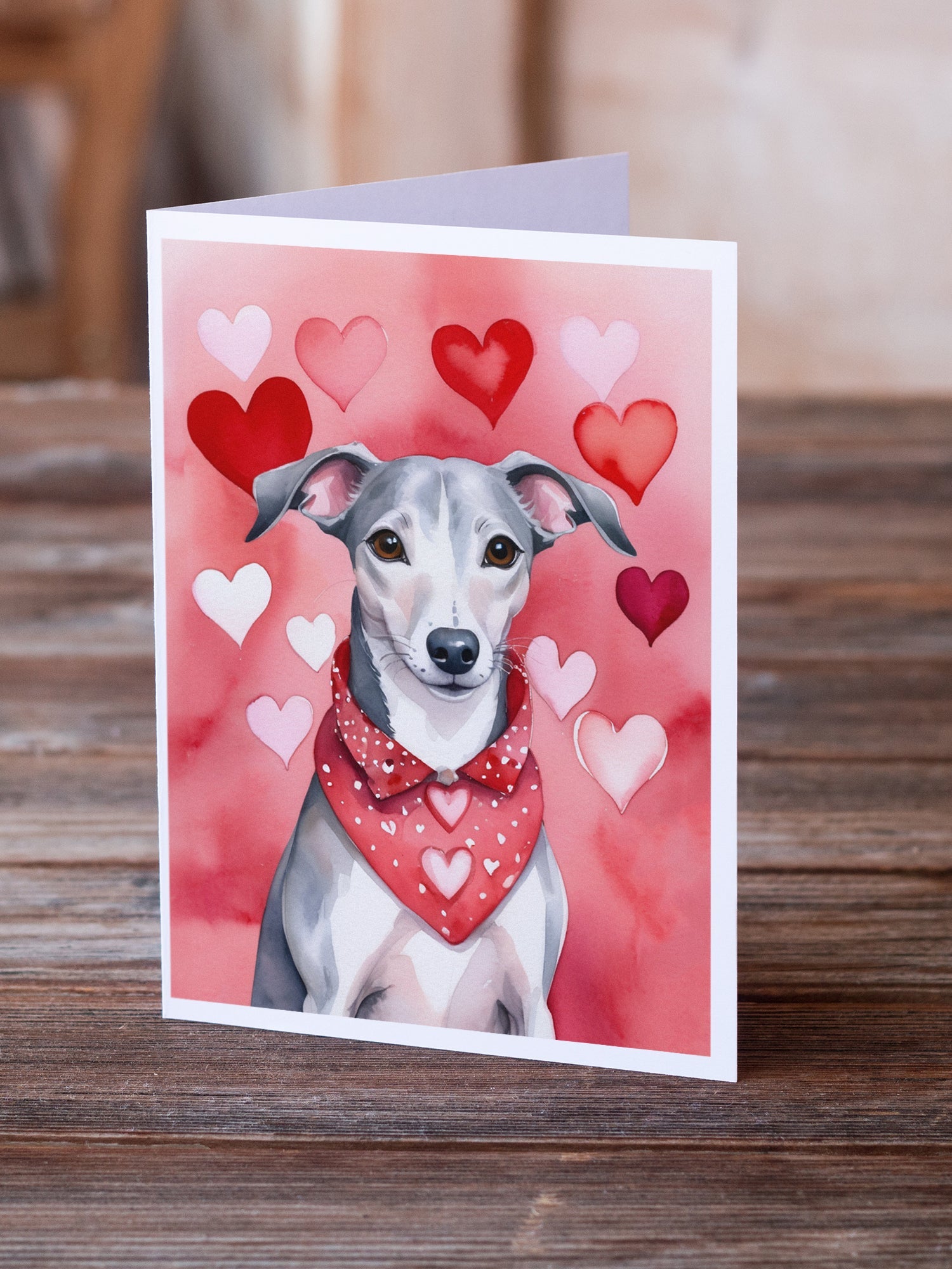 Whippet My Valentine Greeting Cards Pack of 8 Blank Cards with Envelopes Whimsical A7 Size 5x7