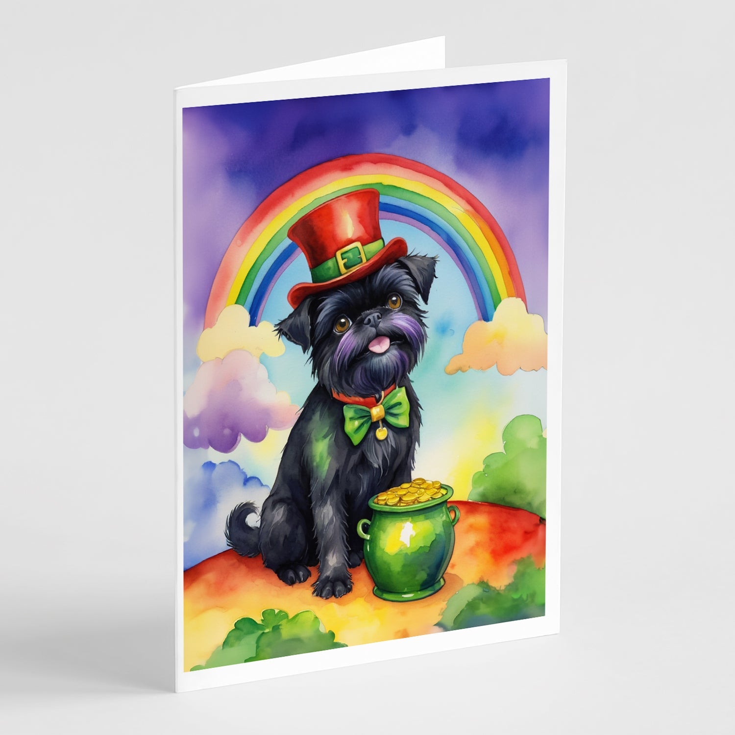 Affenpinscher St Patrick's Day Greeting Cards Pack of 8 Blank Cards with Envelopes Whimsical A7 Size 5x7