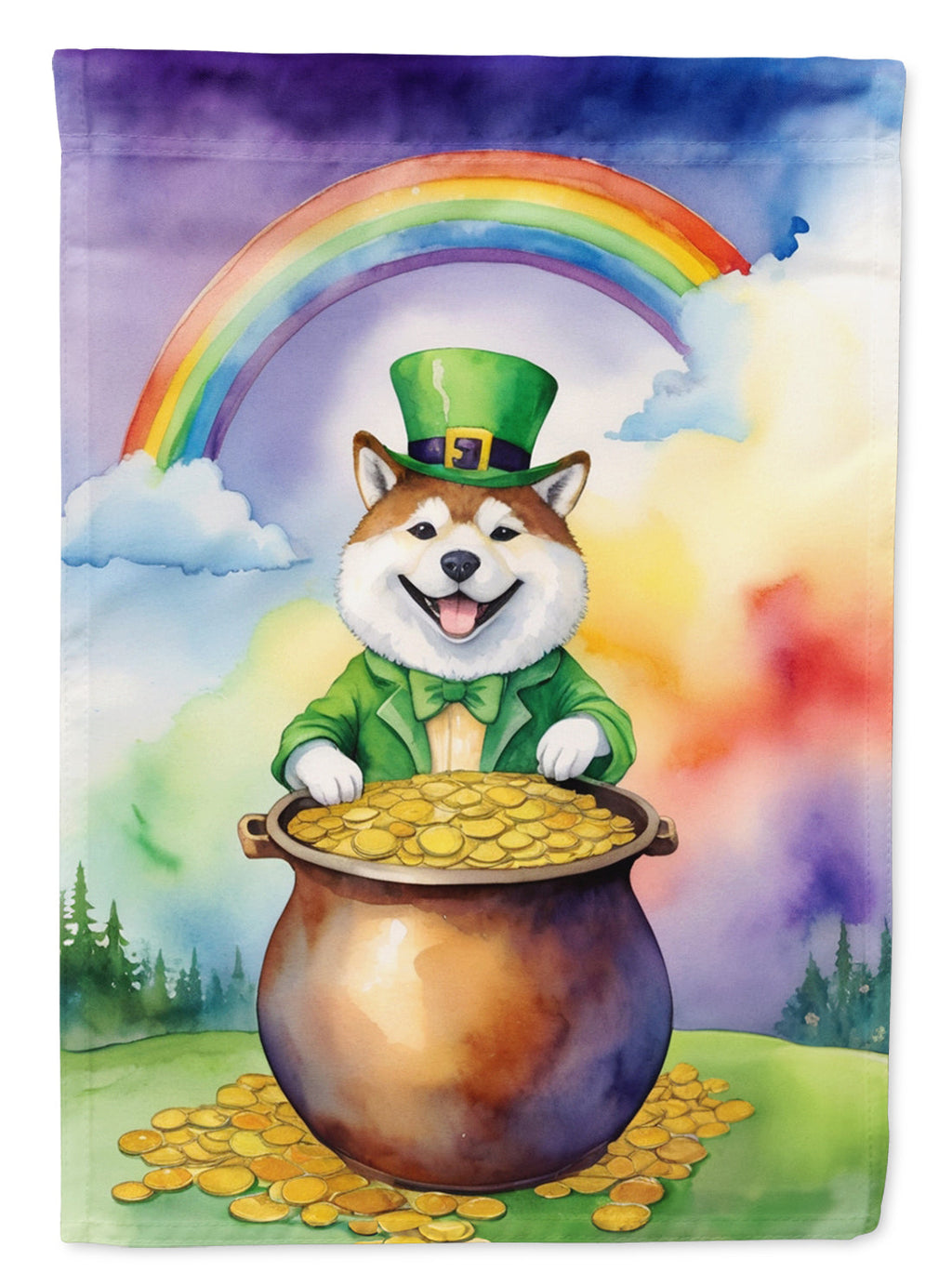 Akita St Patrick's Day House Flag 28x40 Porch Sleeve Pole Decorative Outside Yard Banner Artwork Wall Hanging, Polyester