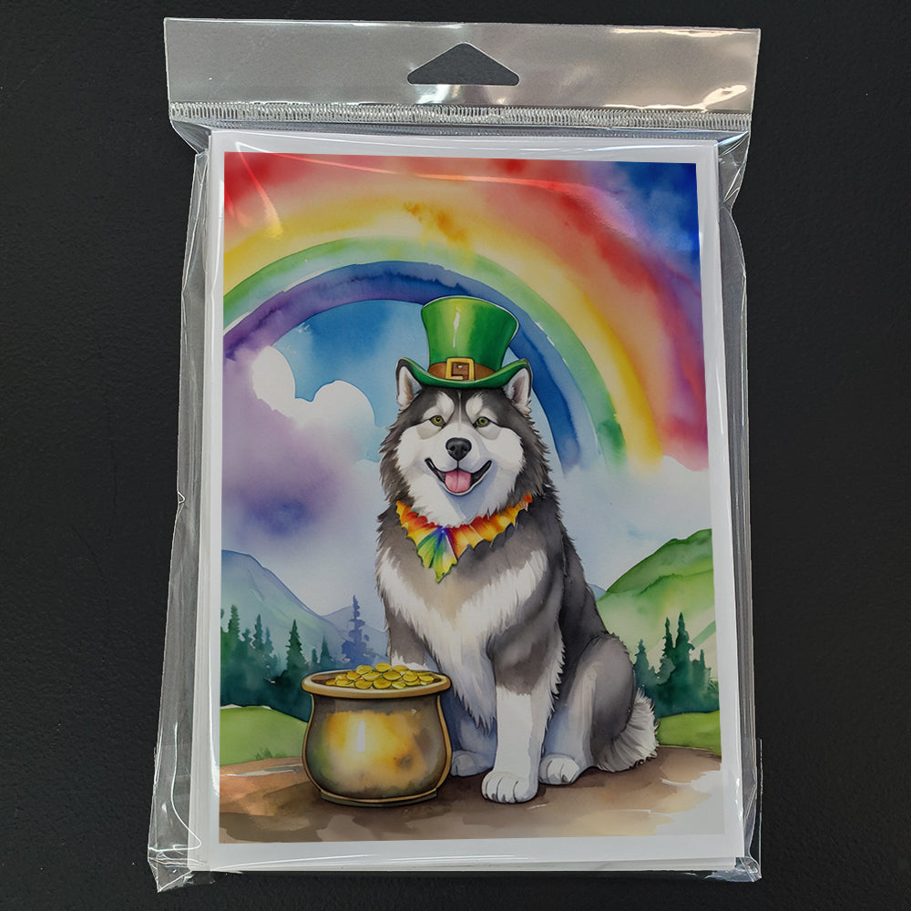 Alaskan Malamute St Patrick's Day Greeting Cards Pack of 8 Blank Cards with Envelopes Whimsical A7 Size 5x7