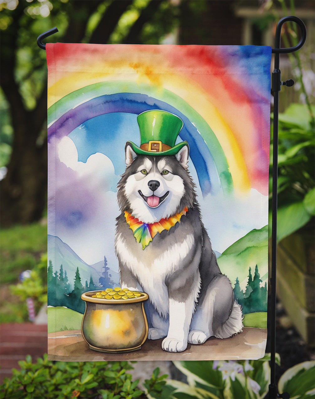 Alaskan Malamute St Patrick's Day Garden Flag Mailbox Decorative Yard Banner Outside Patio Artwork for Flower Beds, Garden Size, Multicolor